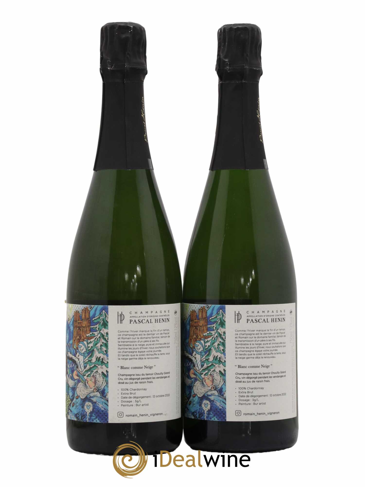 Champagne Blanc Comme Neige (Illustration Bur artist) Pascal Henin - Lot de 2 bouteilles - 0