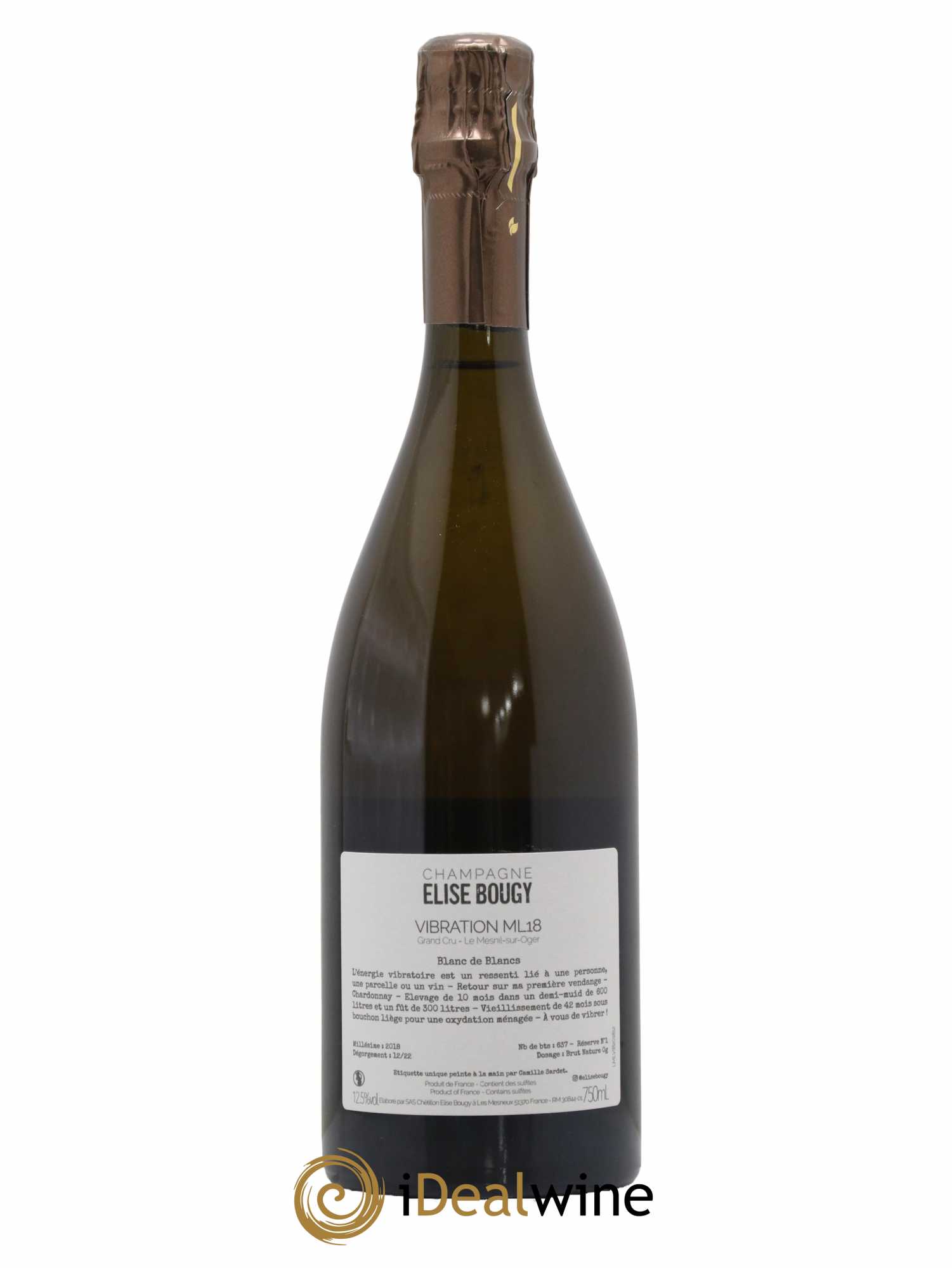 Champagne Vibration ML18 Grand Cru Brut Nature Réserve N°1 Blanc de Blancs Elise Bougy 2018 - Lot de 1 bouteille - 1