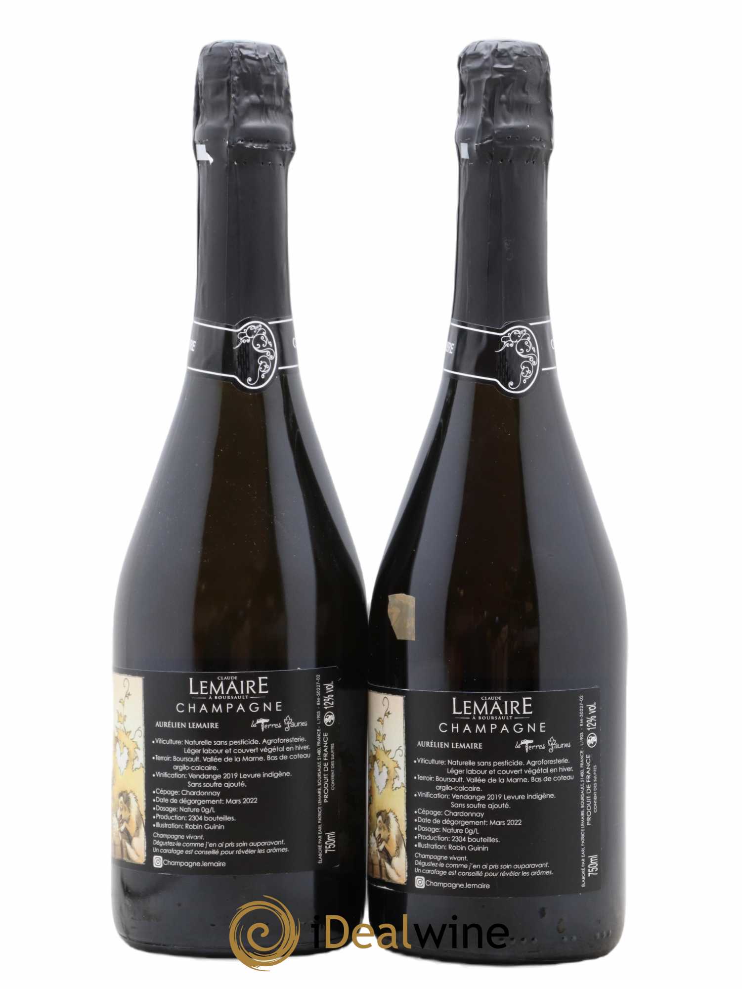 Champagne Les Terres Jaunes Claude Lemaire 2019 - Lotto di 2 bottiglie - 1