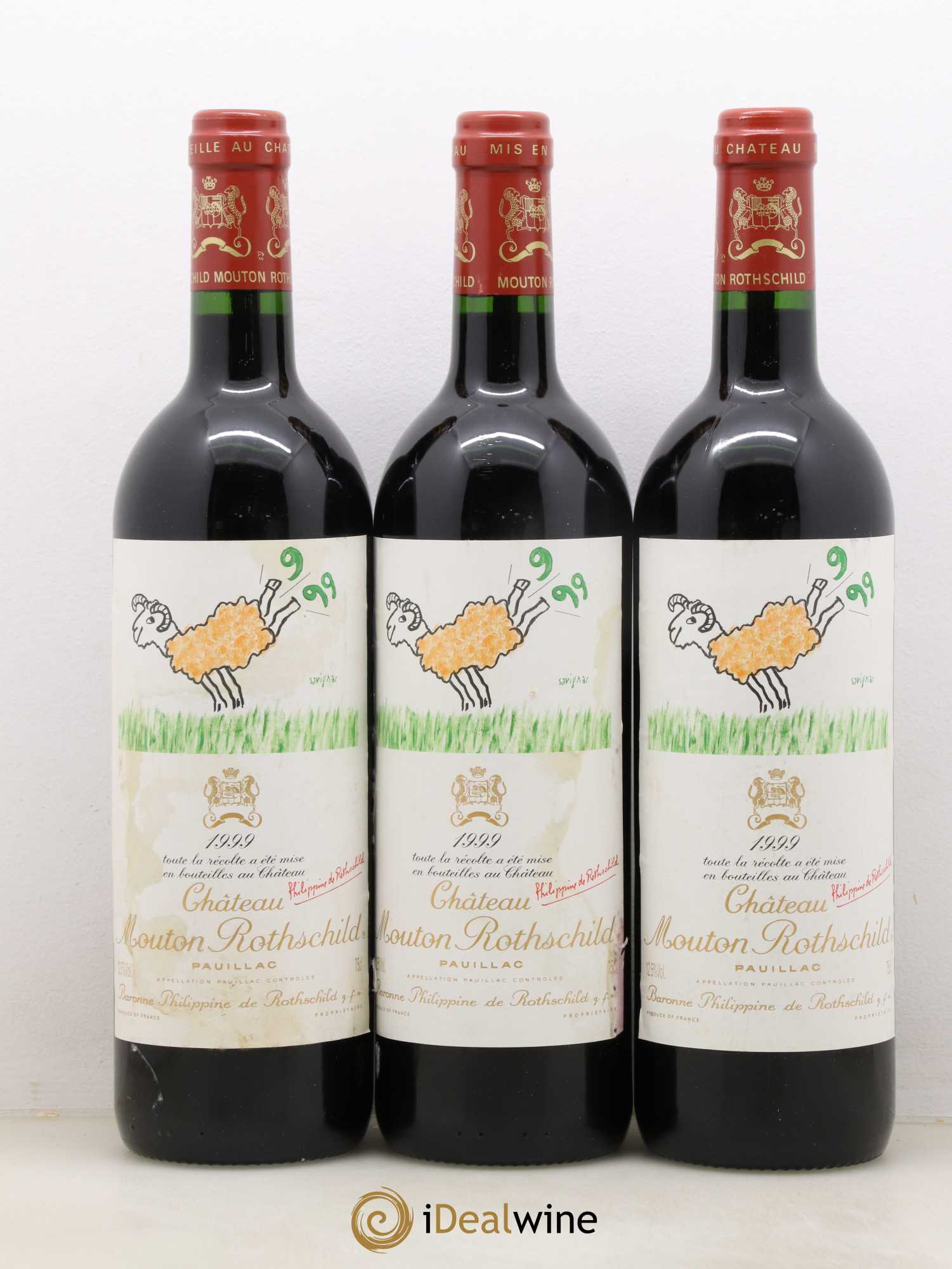 Château Mouton Rothschild 1er Grand Cru Classé 1999 - Lot de 3 bouteilles - 0