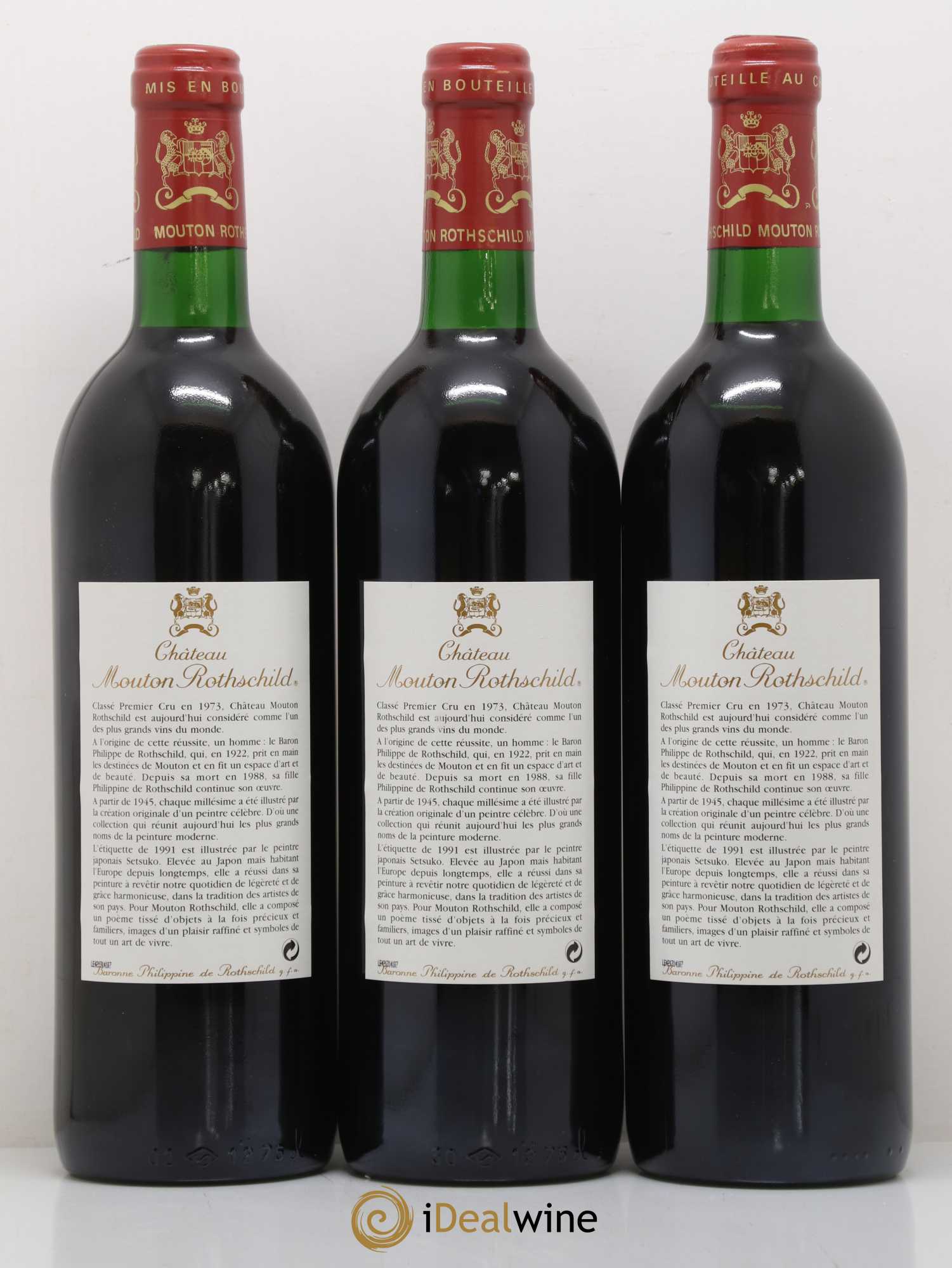Château Mouton Rothschild 1er Grand Cru Classé 1991 - Lot de 3 bouteilles - 1