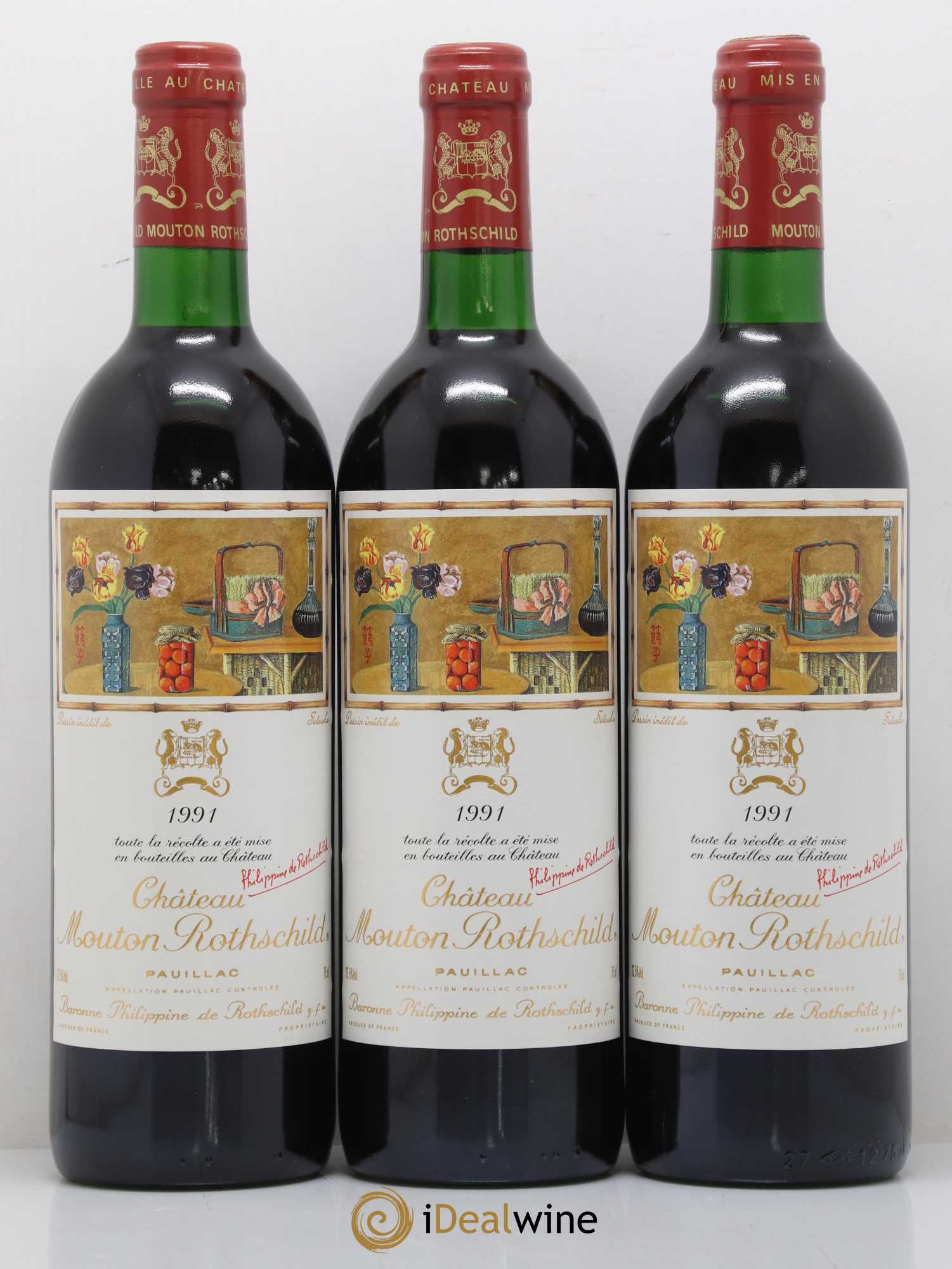 Château Mouton Rothschild 1er Grand Cru Classé 1991 - Lot de 3 bouteilles - 0
