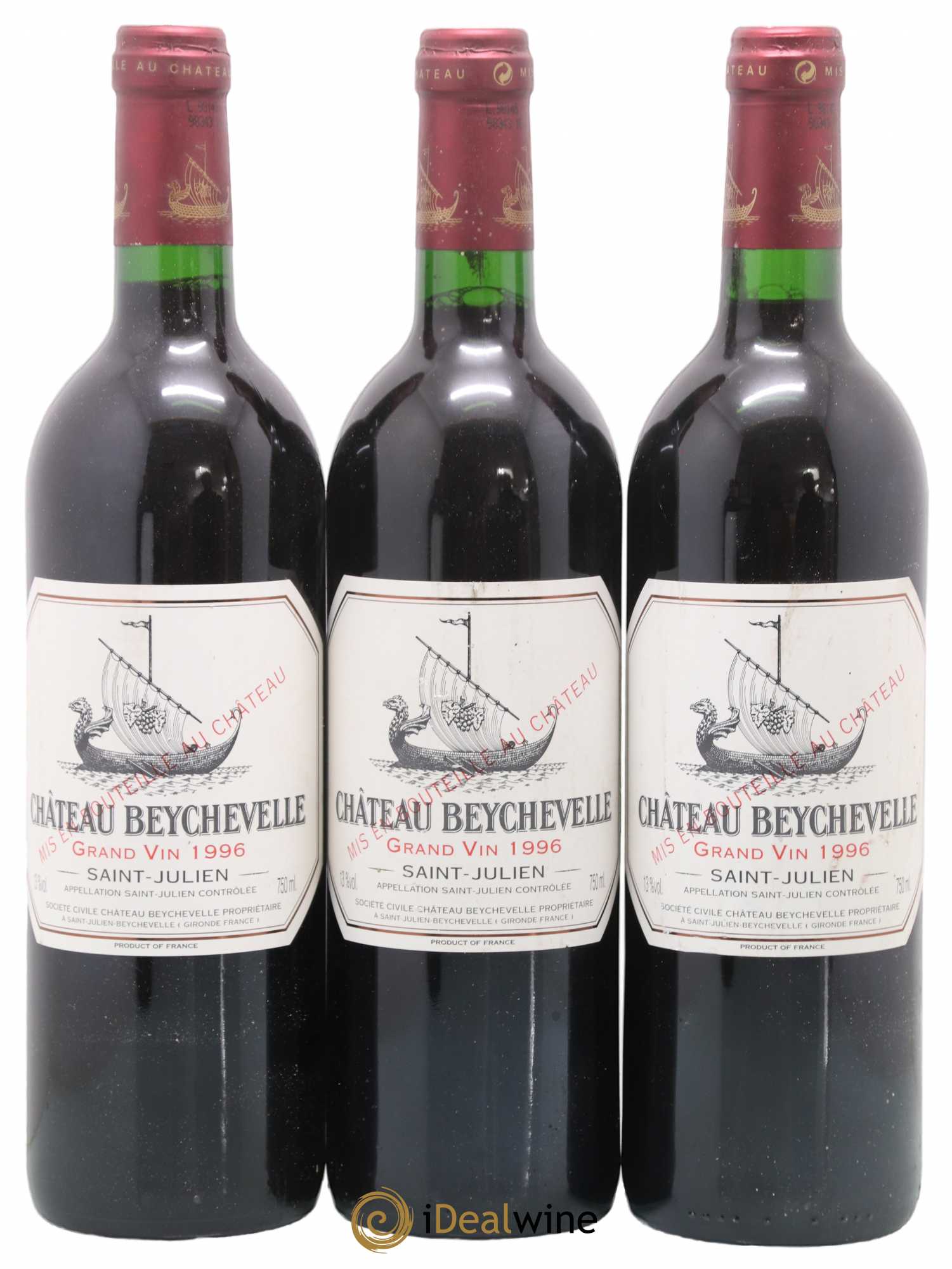 Château Beychevelle 4ème Grand Cru Classé 1996 - Lot de 3 bouteilles - 0