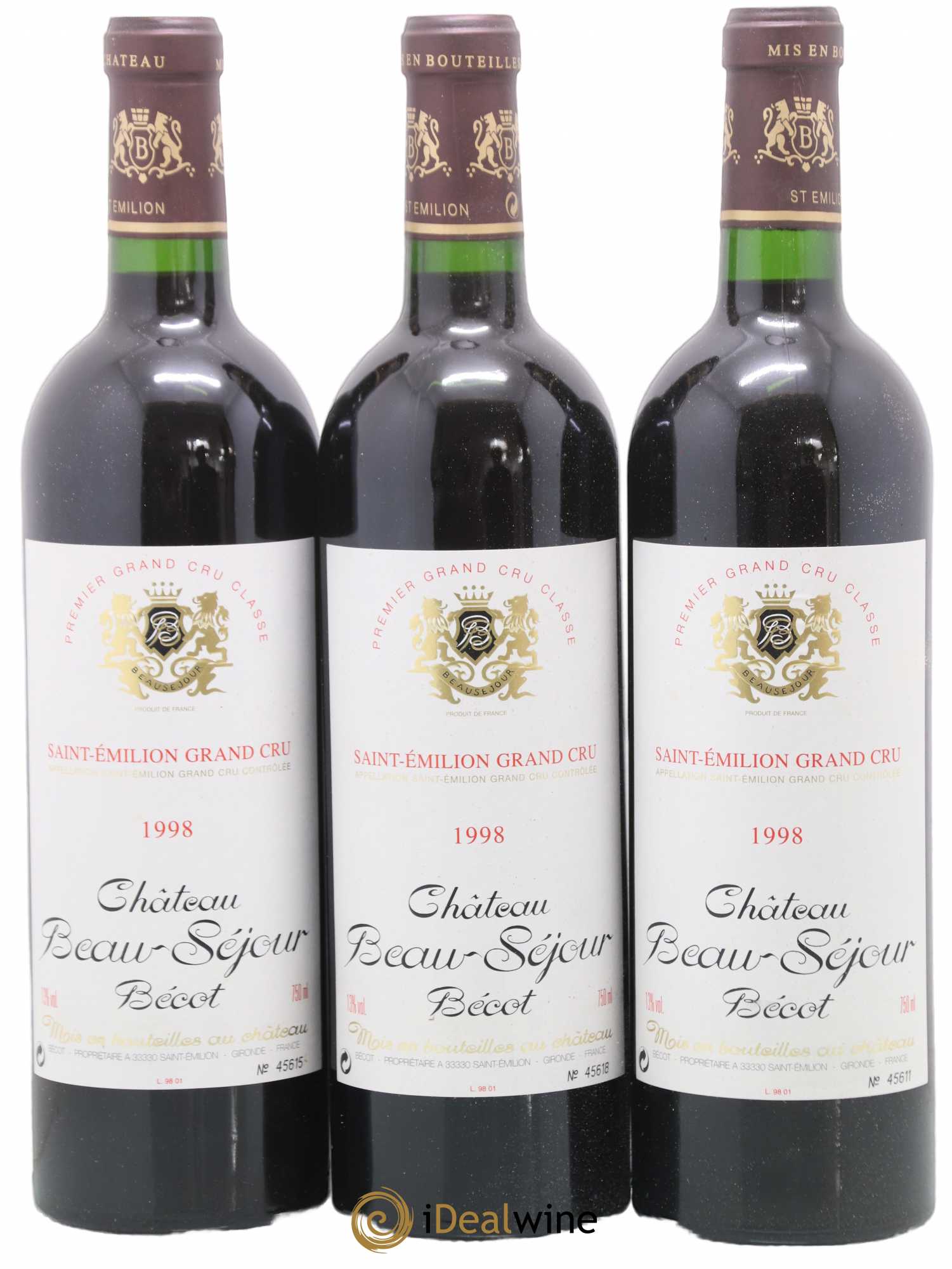 Château Beau-Séjour Bécot 1er Grand Cru Classé B 1998 - Lot de 12 bouteilles - 1