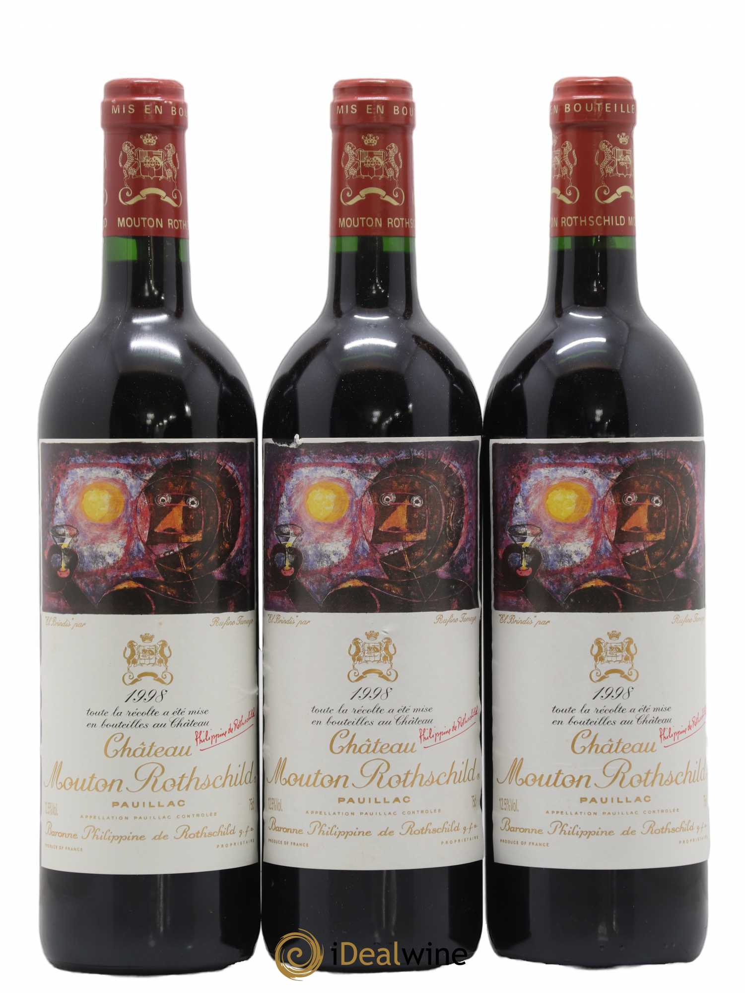 Château Mouton Rothschild 1er Grand Cru Classé 1998 - Lot de 3 bouteilles - 0
