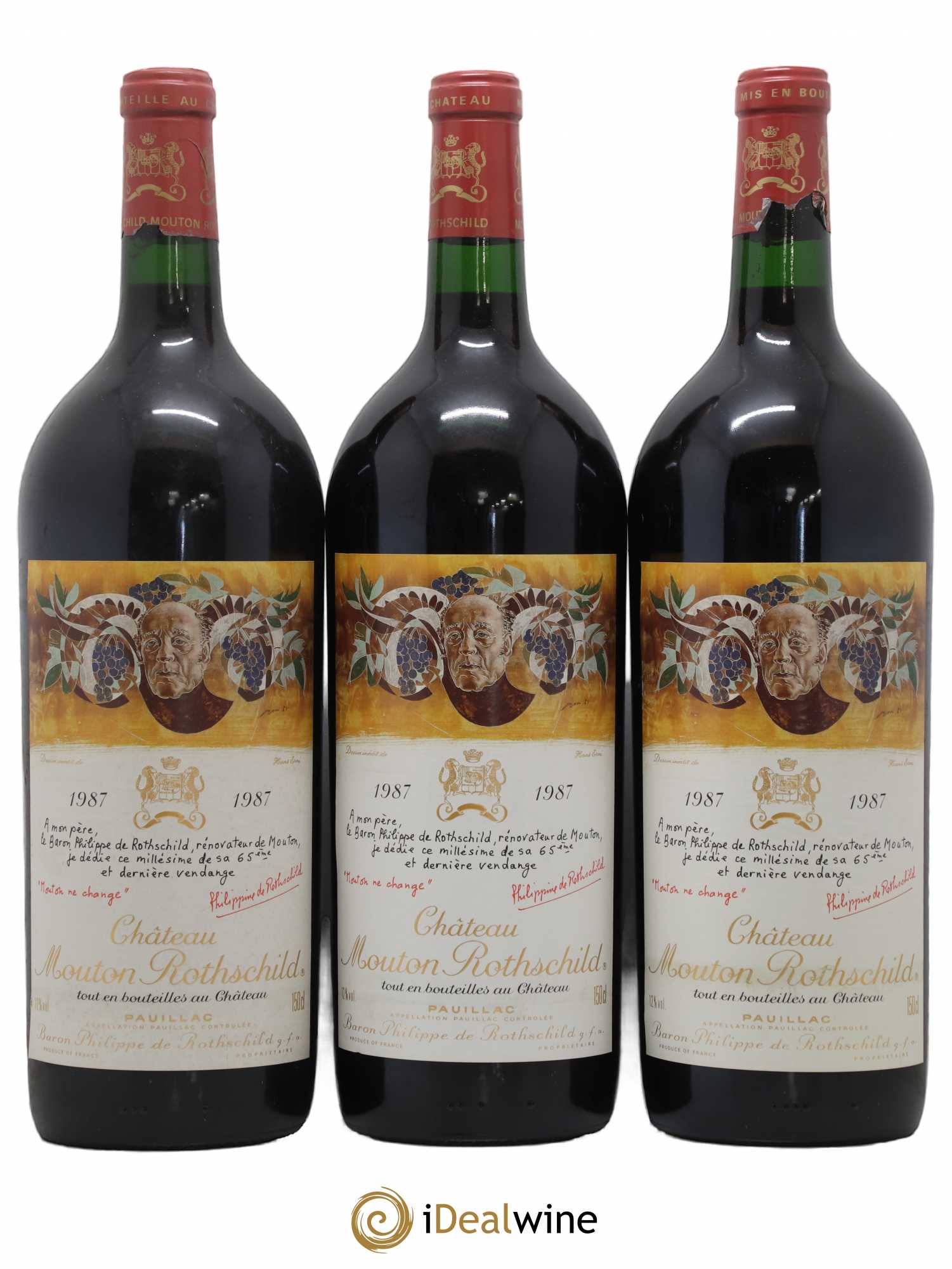 Château Mouton Rothschild 1er Grand Cru Classé 1987 - Lot de 3 magnums - 0