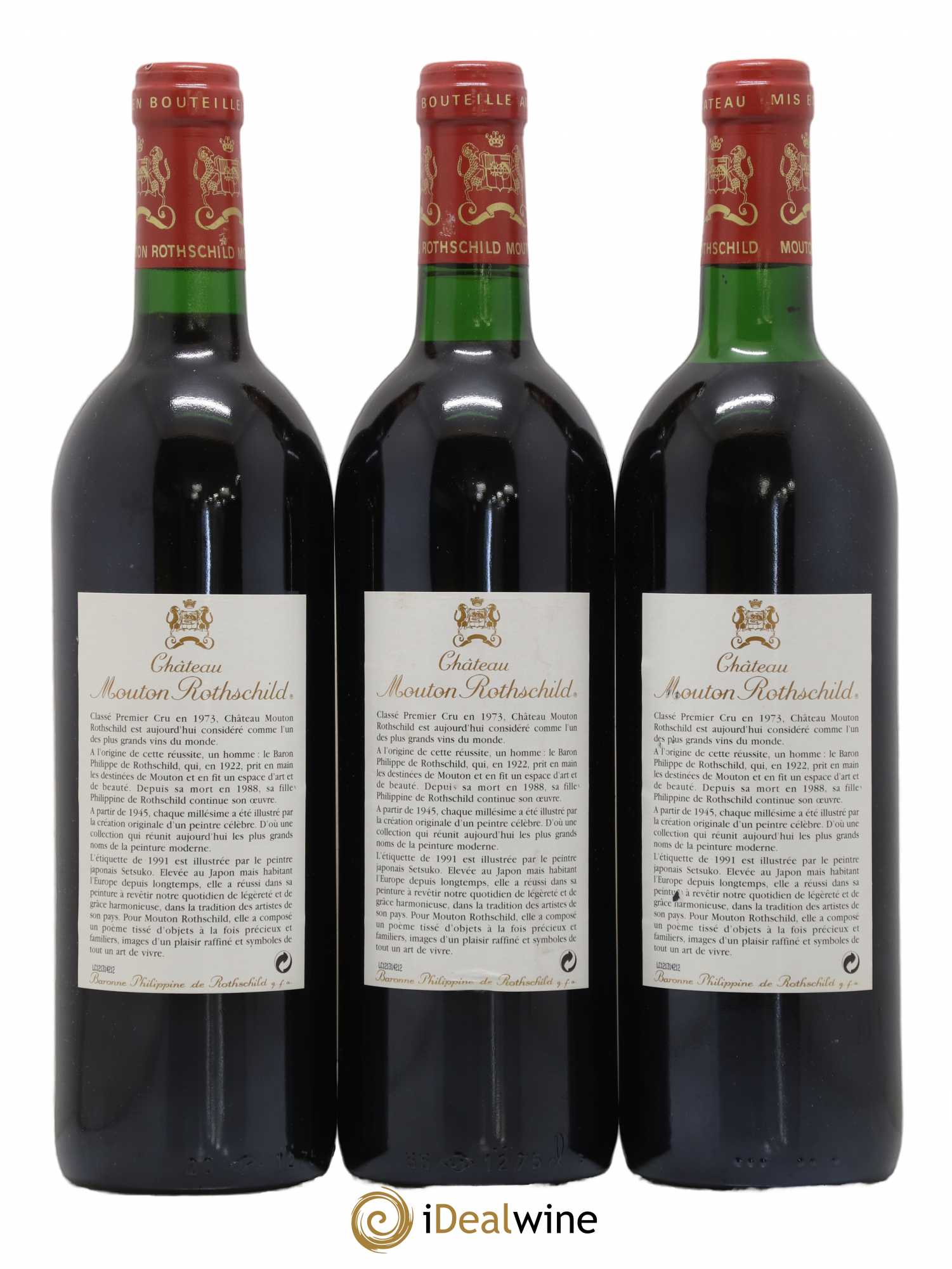 Château Mouton Rothschild 1er Grand Cru Classé 1991 - Lot de 3 bouteilles - 1