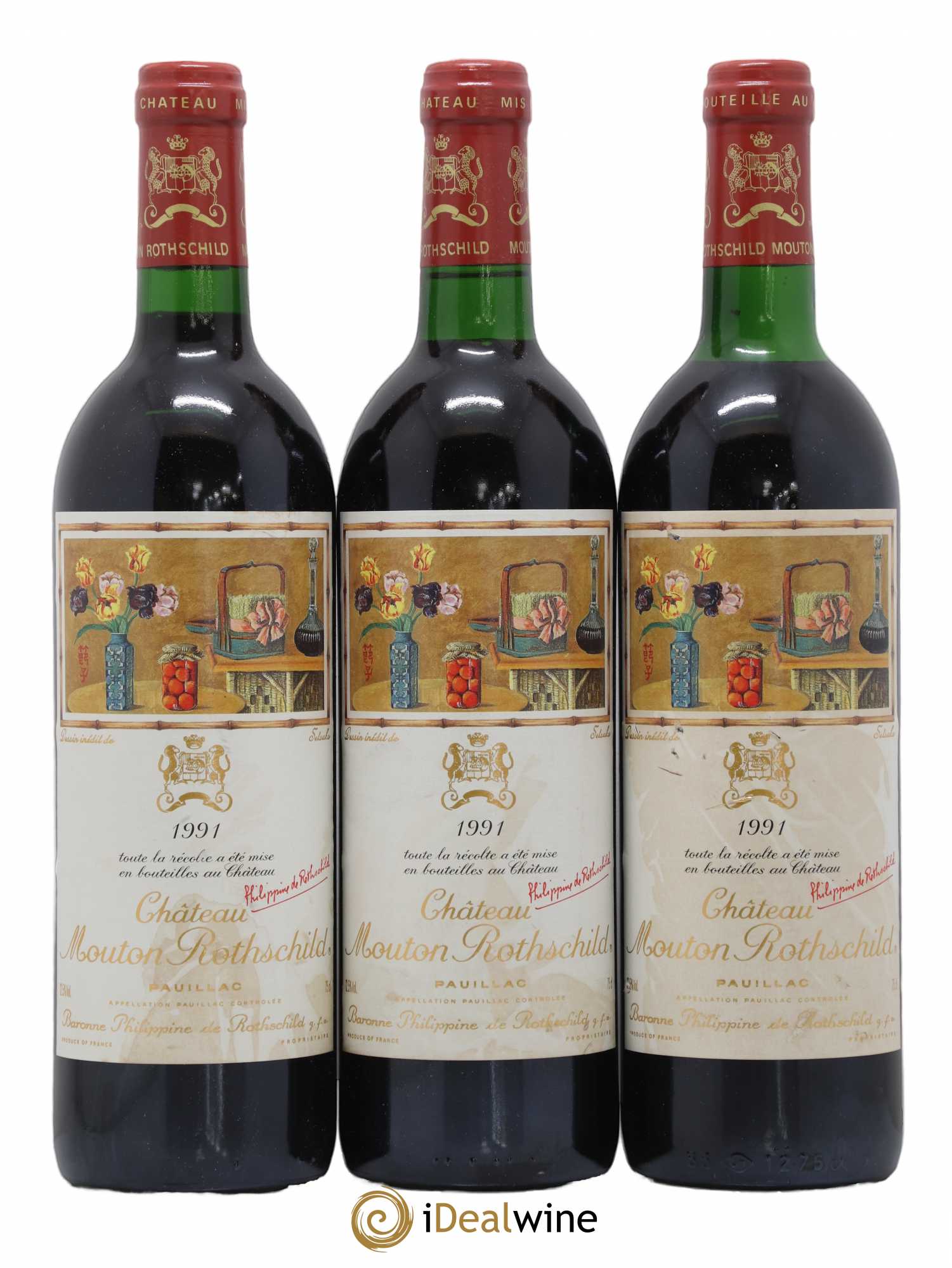 Château Mouton Rothschild 1er Grand Cru Classé 1991 - Lot de 3 bouteilles - 0
