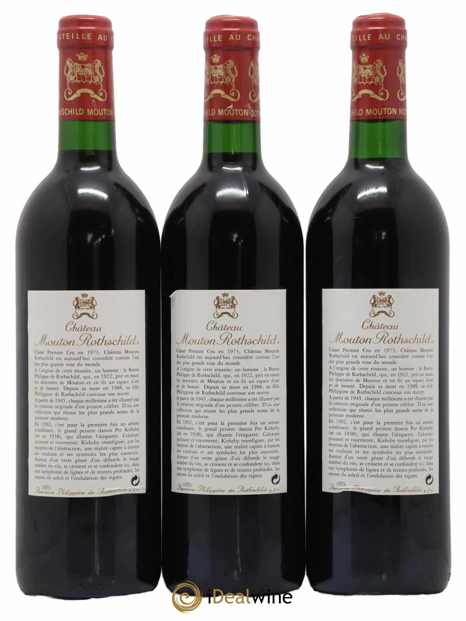Château Mouton Rothschild 1er Grand Cru Classé 1992 - Lot de 3 bouteilles - 1