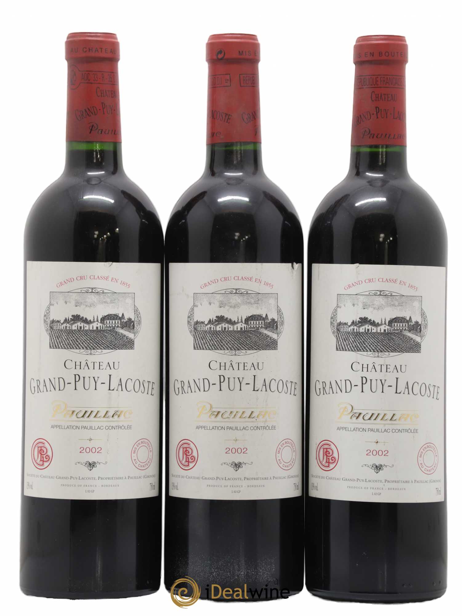 Château Grand Puy Lacoste 5ème Grand Cru Classé 2002 - Lot de 3 bouteilles - 0