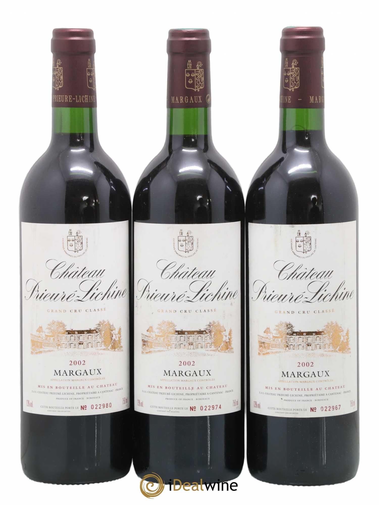 Château Prieuré Lichine 4ème Grand Cru Classé 2002 - Lot de 3 bouteilles - 0