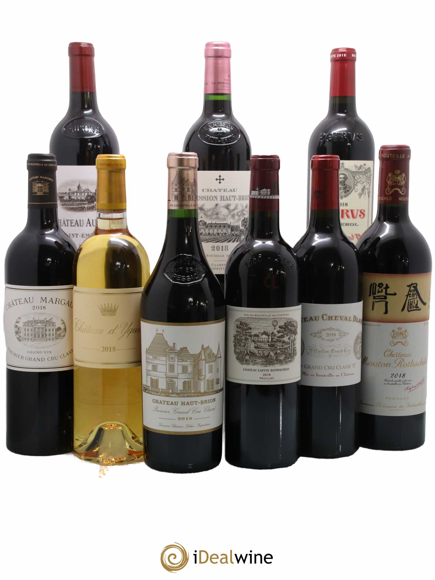 Caisse Collection Duclot 1 Ausone - 1 Cheval Blanc - 1 Haut Brion - 1 Lafite Rothschild - 1 Margaux - 1 Mission Haut Brion - 1 Mouton Rothschild - 1 Petrus - 1 Yquem 2018 - Posten von 1 Flasche - 0