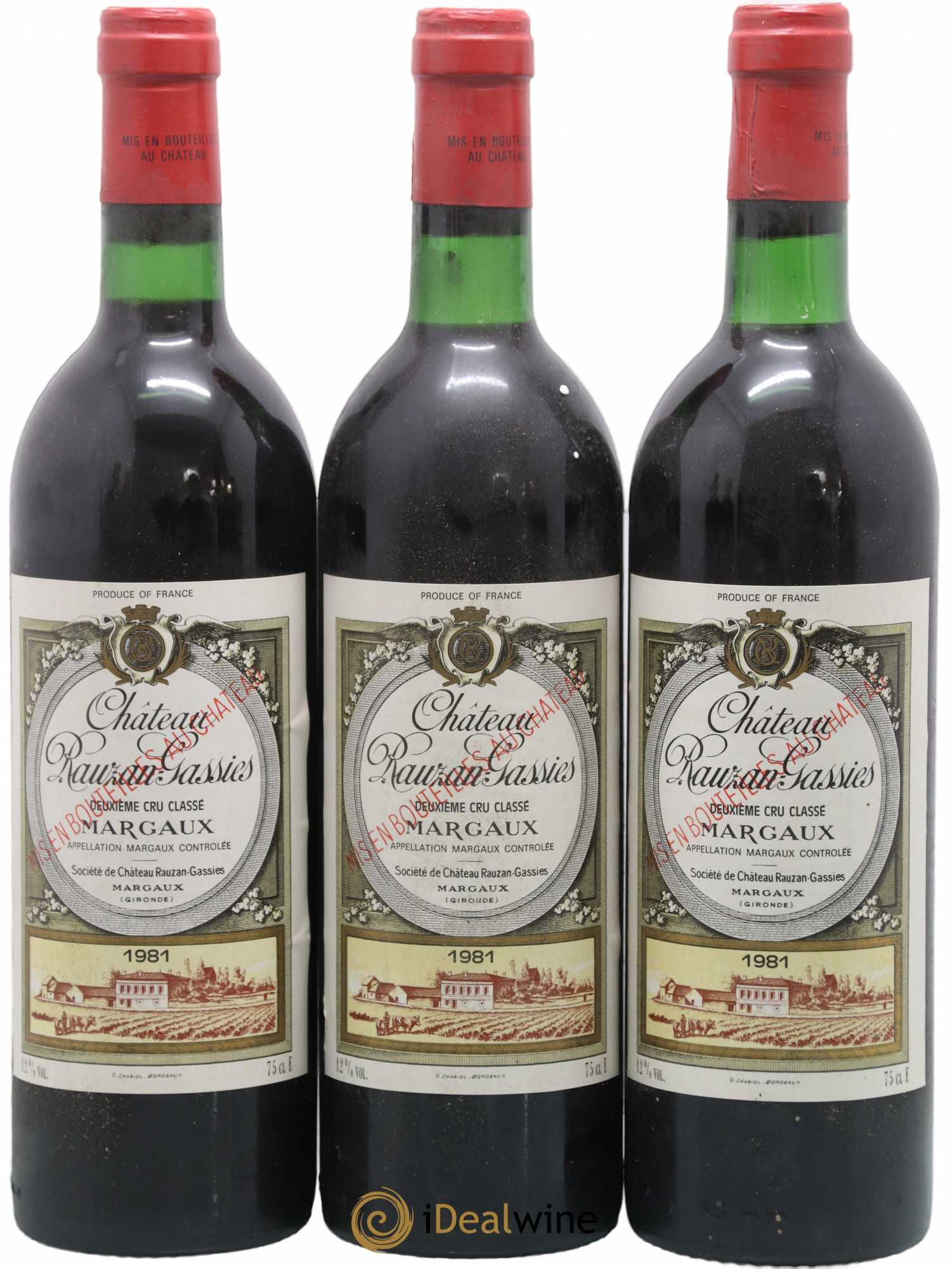 Château Rauzan-Gassies 2ème Grand Cru Classé 1981 - Lot de 3 bouteilles - 0