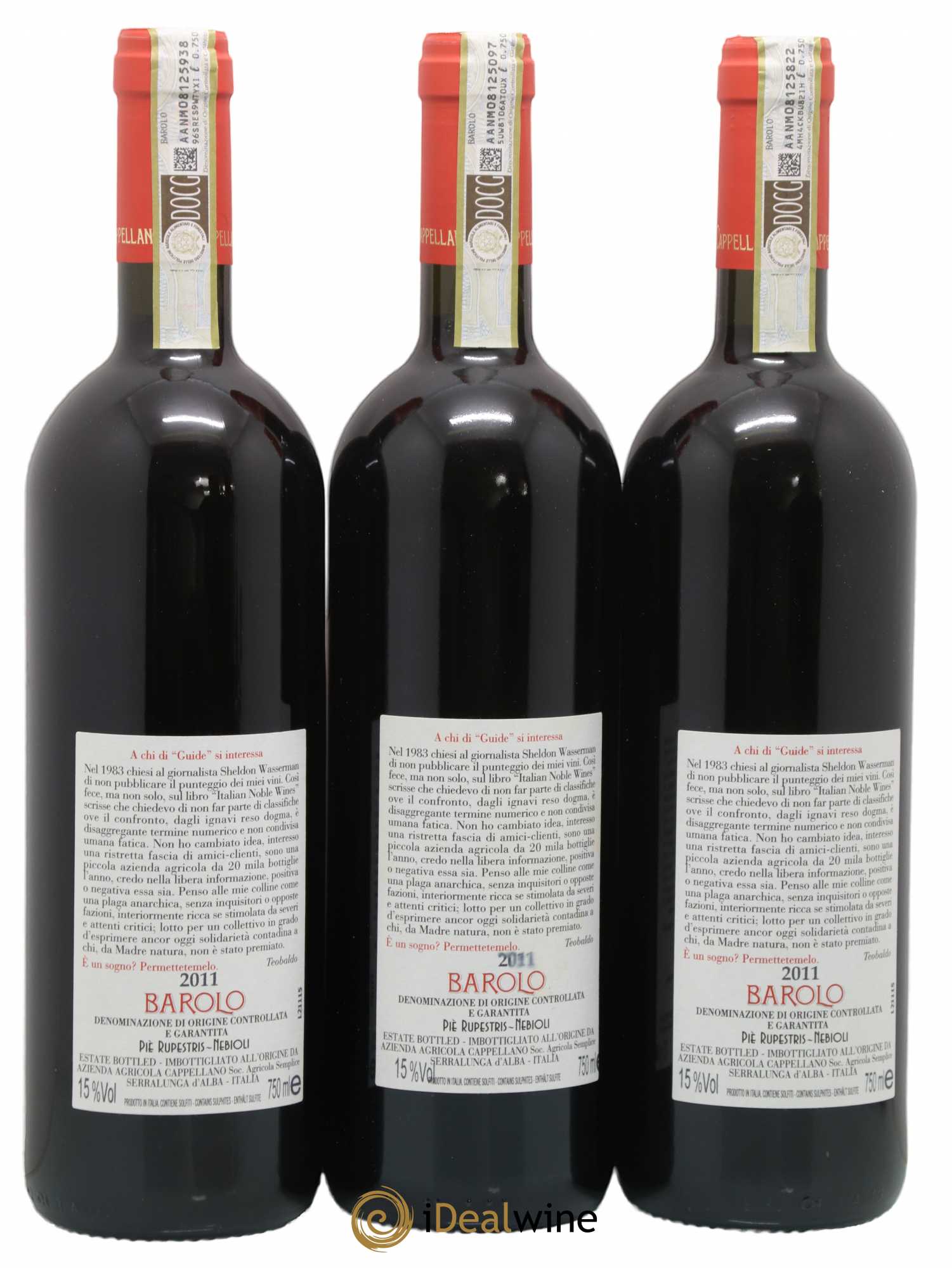 Barolo DOCG Pie Rupestris Cappellano 2011 - Lot de 3 bouteilles - 1