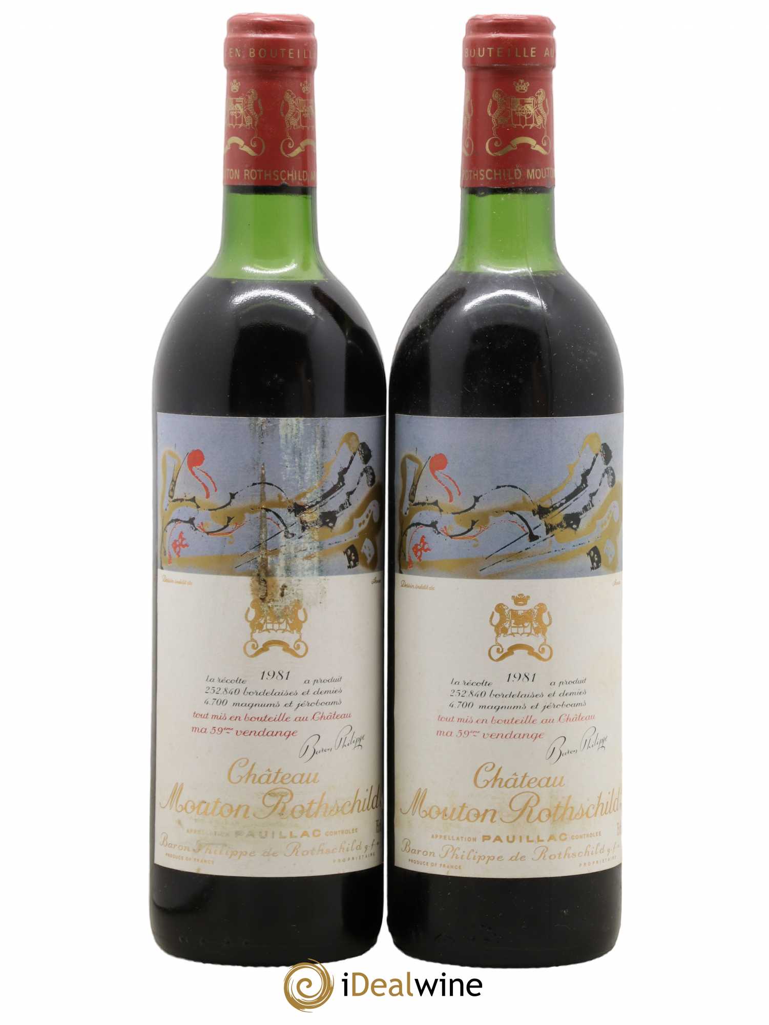 Château Mouton Rothschild 1er Grand Cru Classé 1981 - Lot de 2 bouteilles - 0
