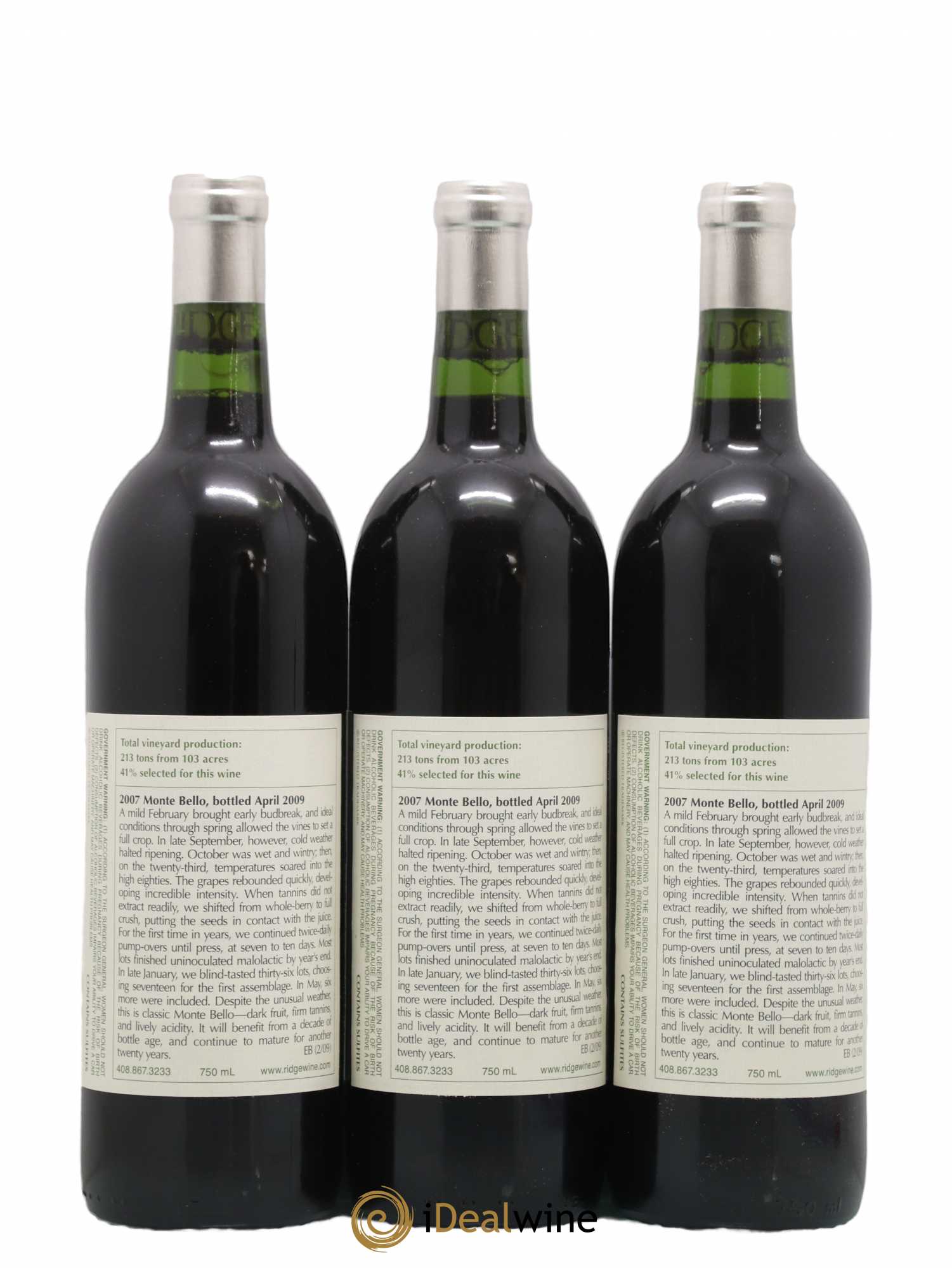 Santa Cruz Mountains Monte Bello Ridge Vineyards 2007 - Lot de 6 bouteilles - 2