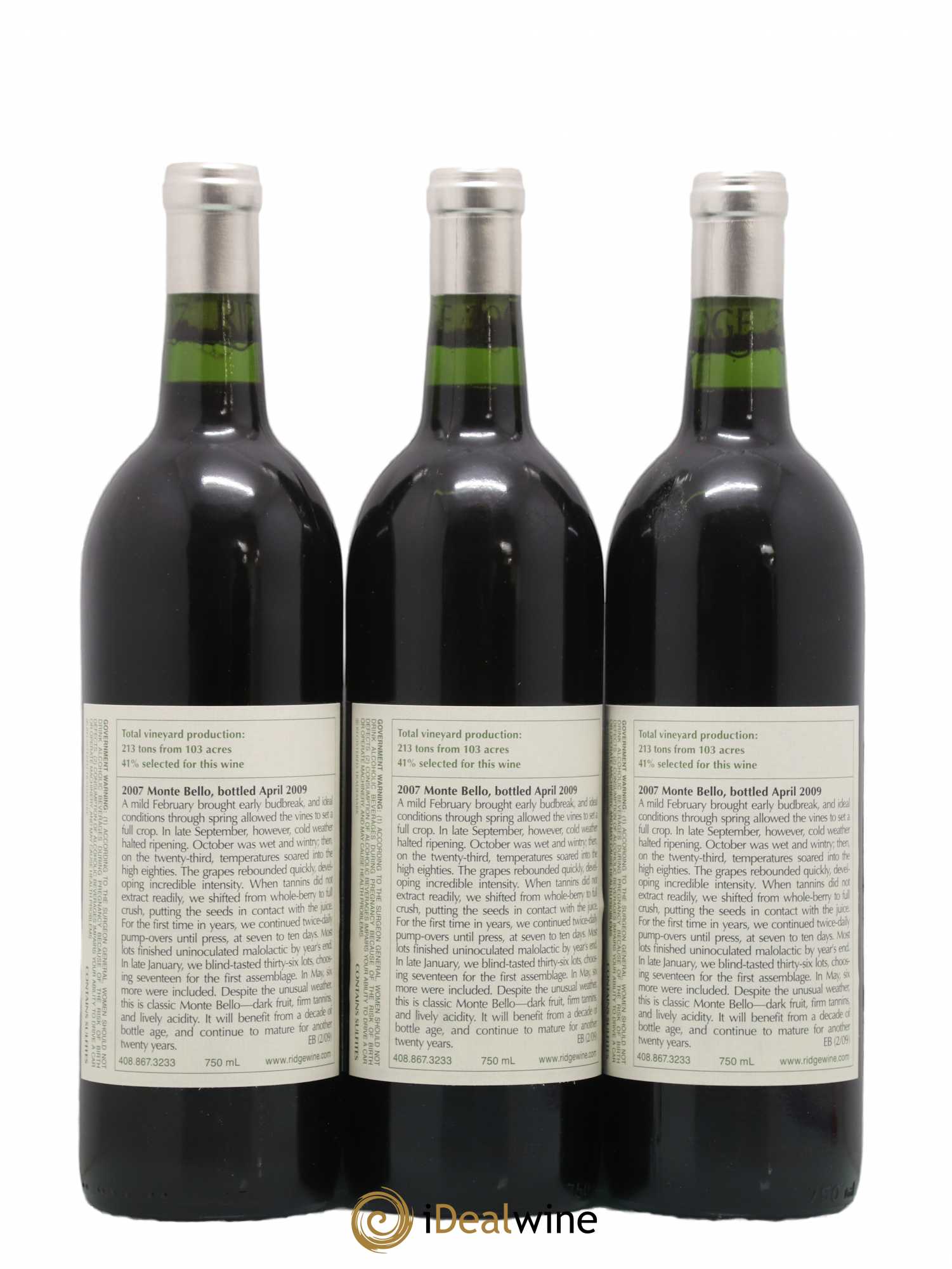 Santa Cruz Mountains Monte Bello Ridge Vineyards 2007 - Lot de 6 bouteilles - 4