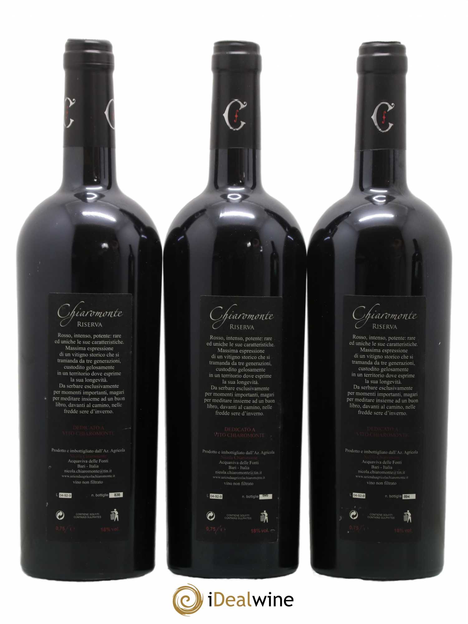 Italie Tenute Chiaromonte Primitivo Gioia del Colle Riserva 2006 - Lot de 3 bouteilles - 1