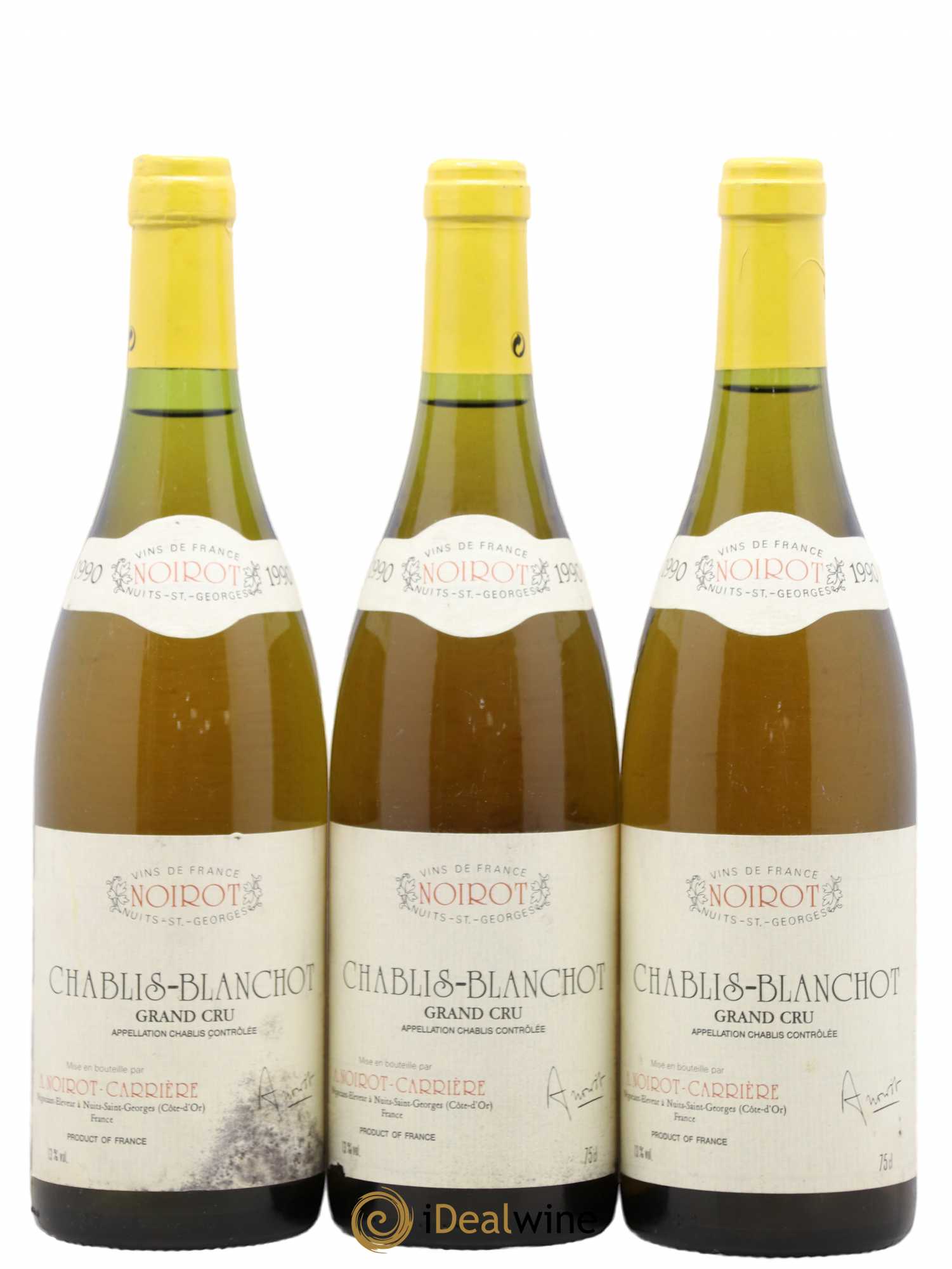 Chablis Grand Cru Blanchot A Noirot Carriere 1990 - Posten von 3 Flaschen - 0