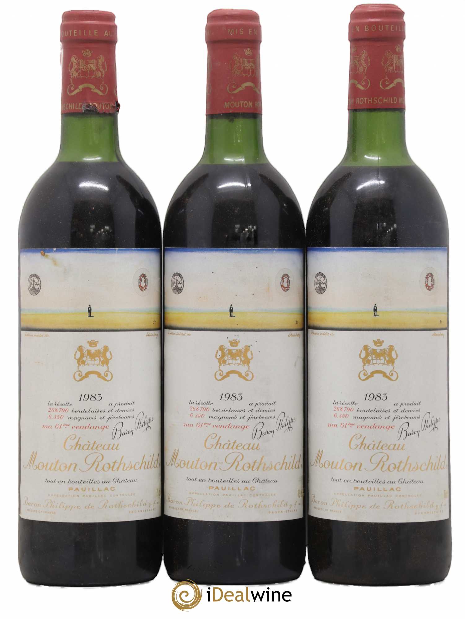 Château Mouton Rothschild 1er Grand Cru Classé 1983 - Lot de 3 bouteilles - 0