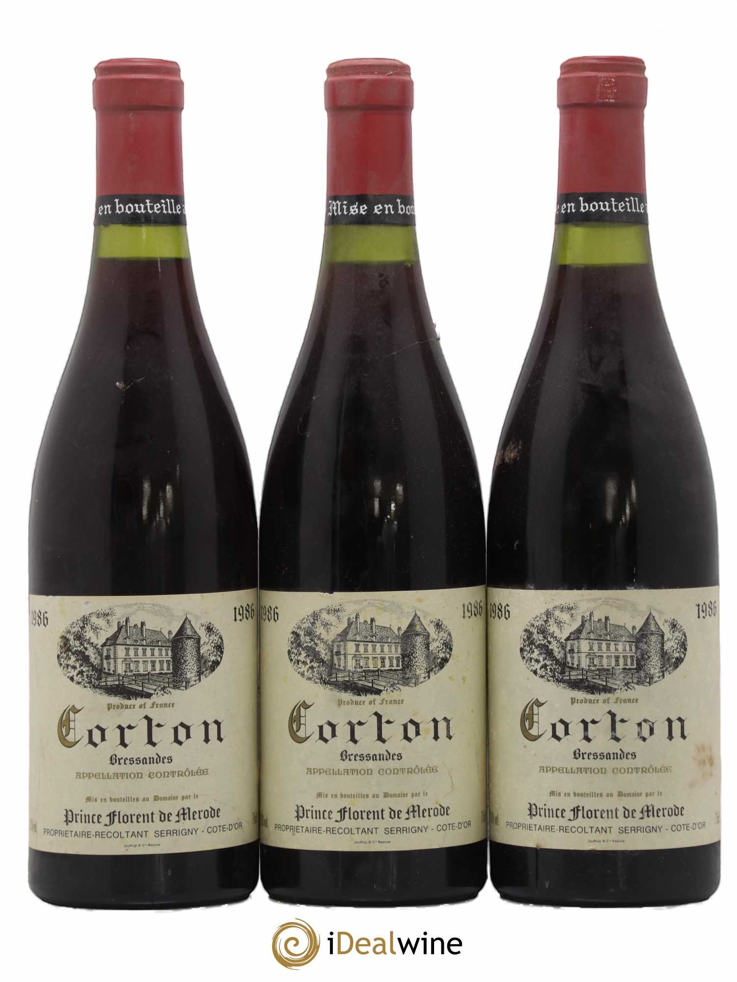 Corton Grand Cru Bressandes Prince Florent de Merode 1986 - Lot de 3 bouteilles - 0
