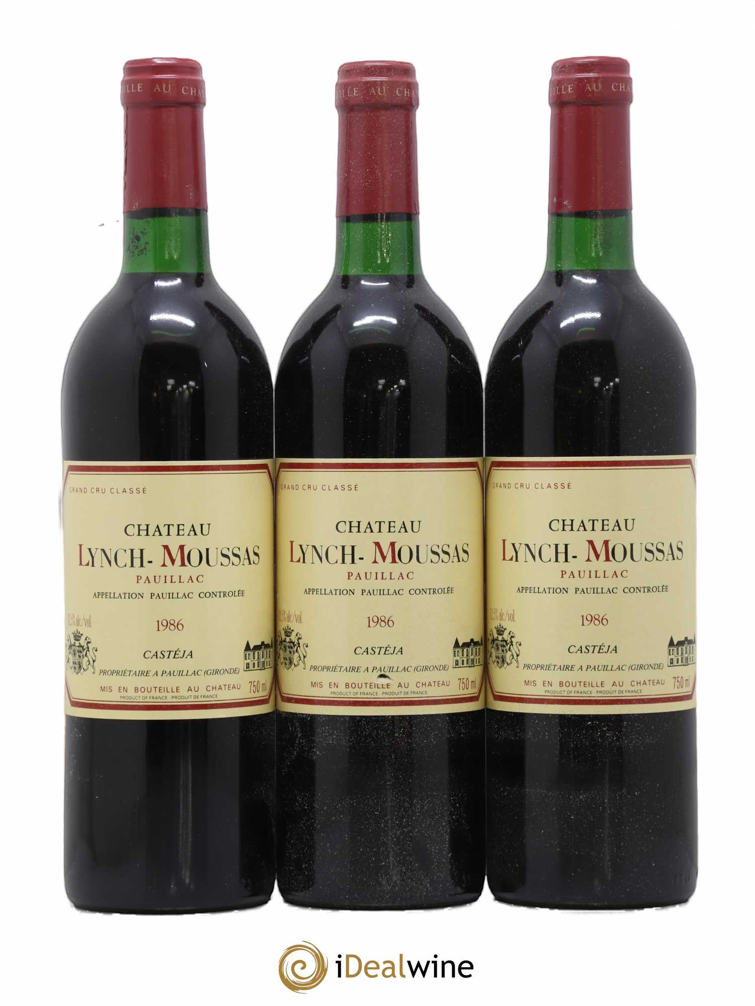 Château Lynch Moussas 5ème Grand Cru Classé 1986 - Lot de 3 bouteilles - 0