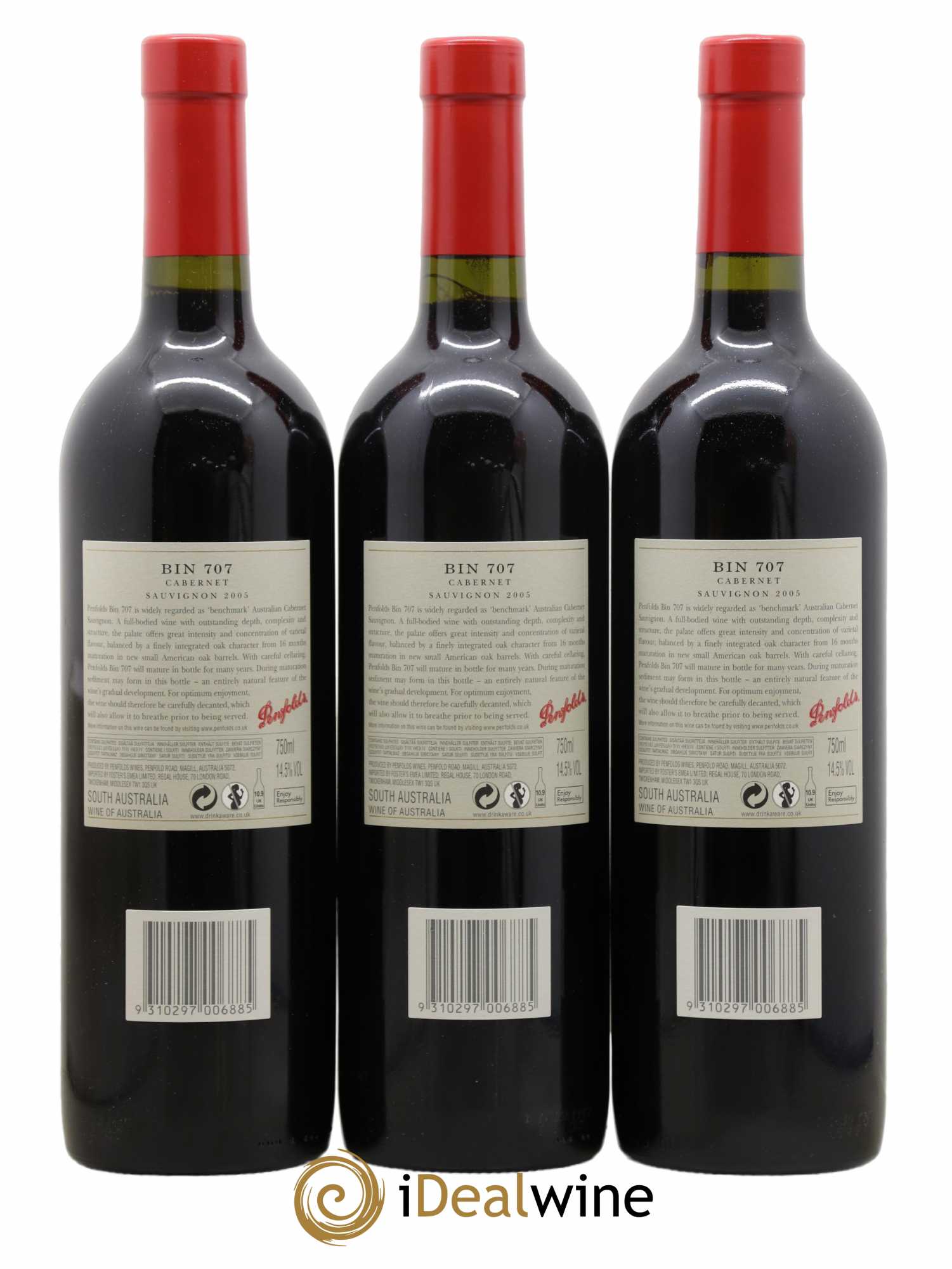 South Australia Penfolds Wines Bin 707 Cabernet Sauvignon 2005 - Lot of 3 bottles - 1