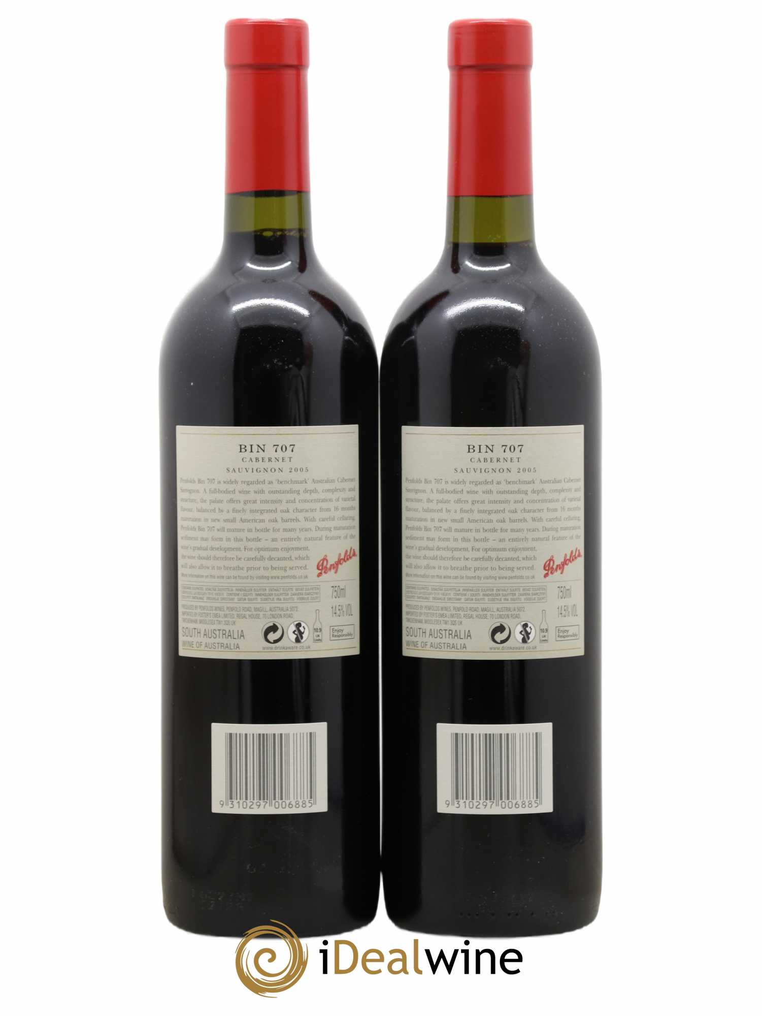 South Australia Penfolds Wines Bin 707 Cabernet Sauvignon 2005 - Lot de 2 bouteilles - 1