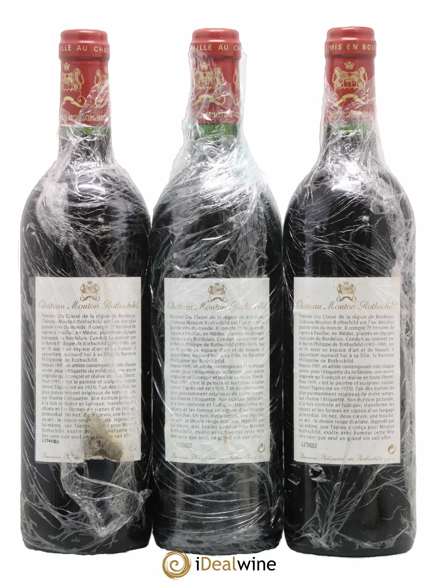 Château Mouton Rothschild 1er Grand Cru Classé 1995 - Lot de 3 bouteilles - 1