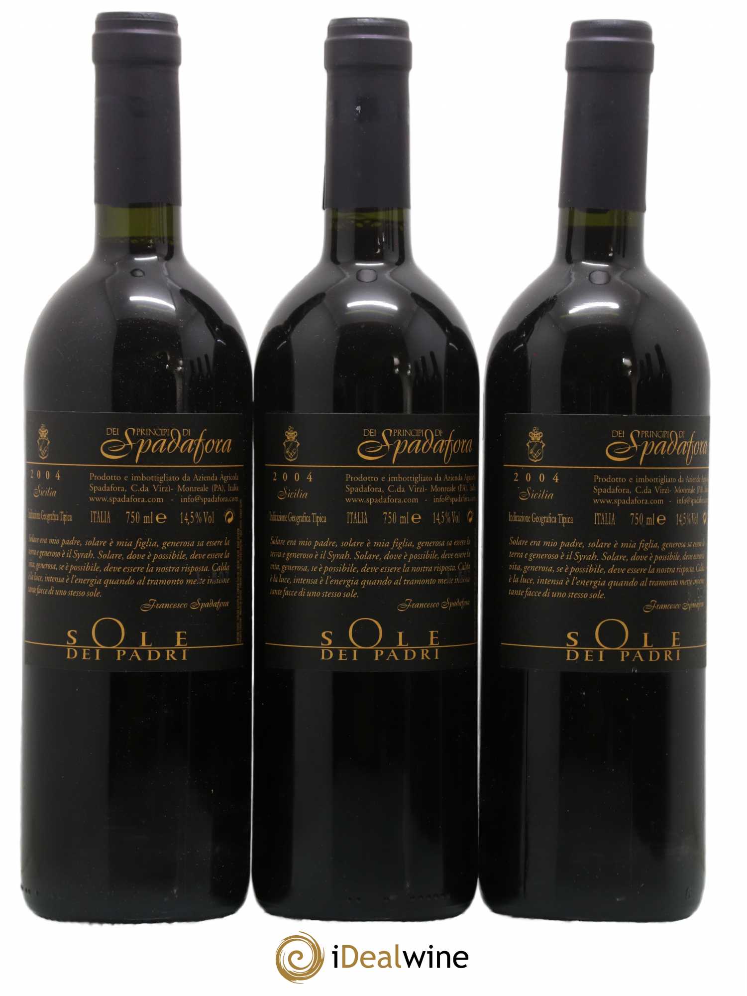 IGT Sicile Sole dei Padri Dei Principi di Spadafora (sans prix de réserve) 2004 - Lotto di 6 bottiglie - 2