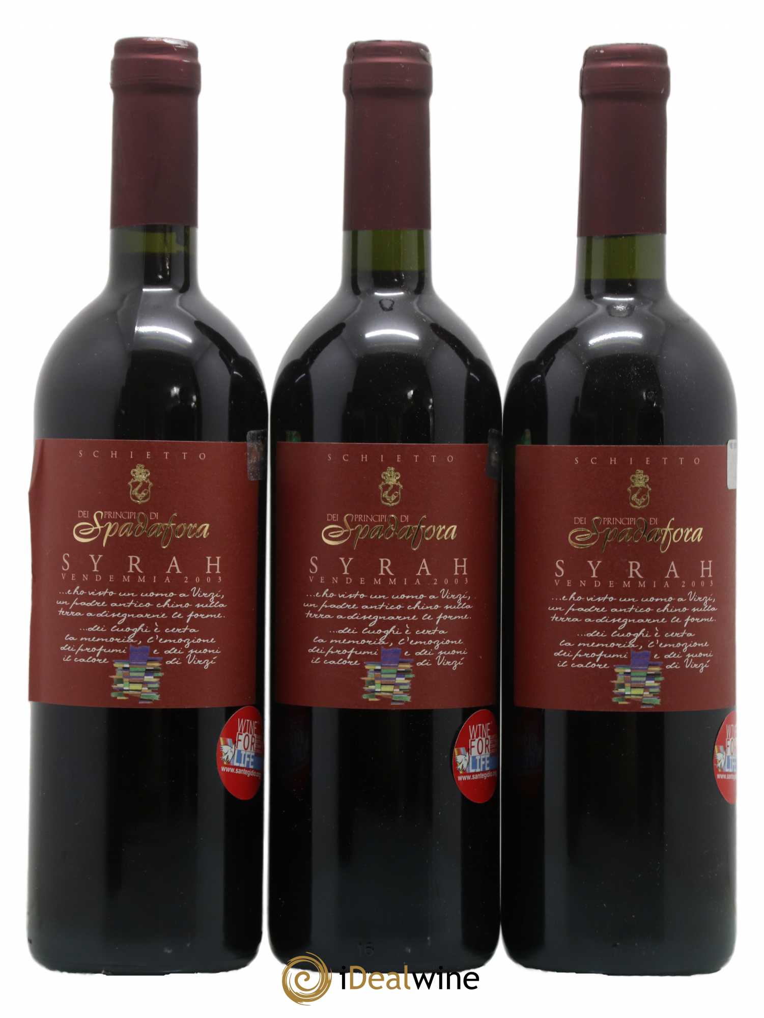 IGT Sicile Schietto Syrah Dei Principi di Spadafora (sans prix de réserve) 2003 - Posten von 3 Flaschen - 0