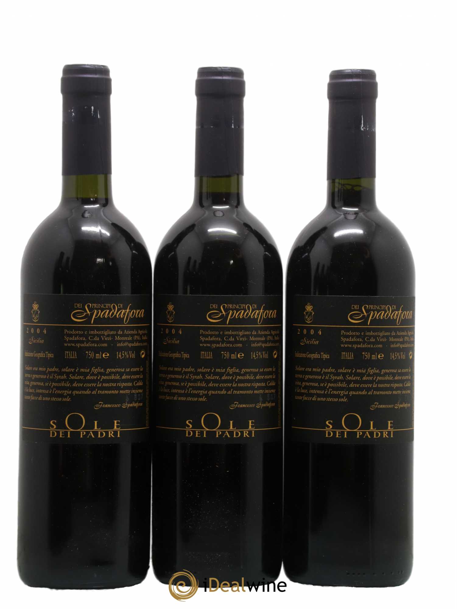 IGT Sicile Sole dei Padri Dei Principi di Spadafora (sans prix de réserve) 2004 - Posten von 6 Flaschen - 2