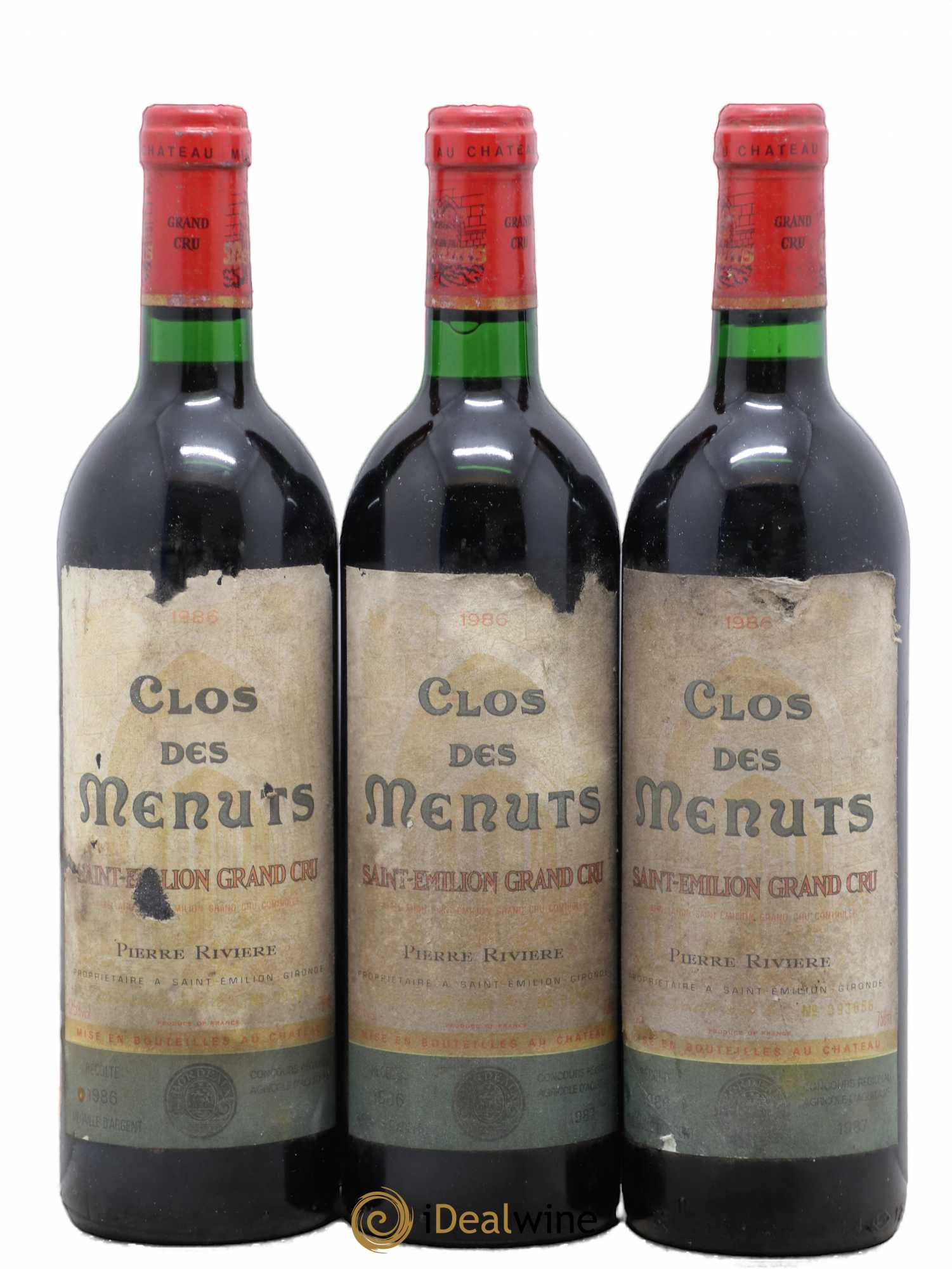Saint-Émilion Grand Cru Clos Des Menuts 1986 - Lot de 3 bouteilles - 0