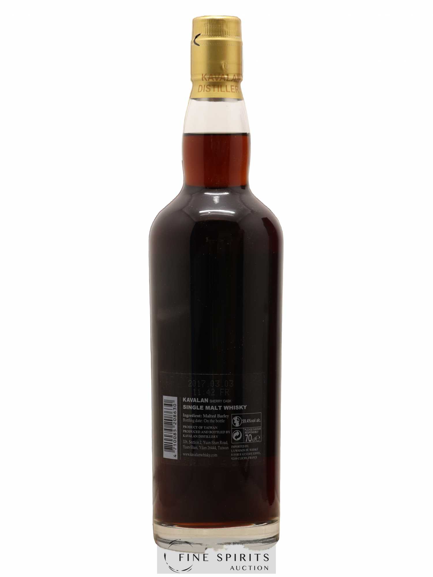 Kavalan Of. Solist Sherry Cask n°S081217028 - One of 486 - bottled 2017 Cask Strength - Lot de 1 bouteille - 2