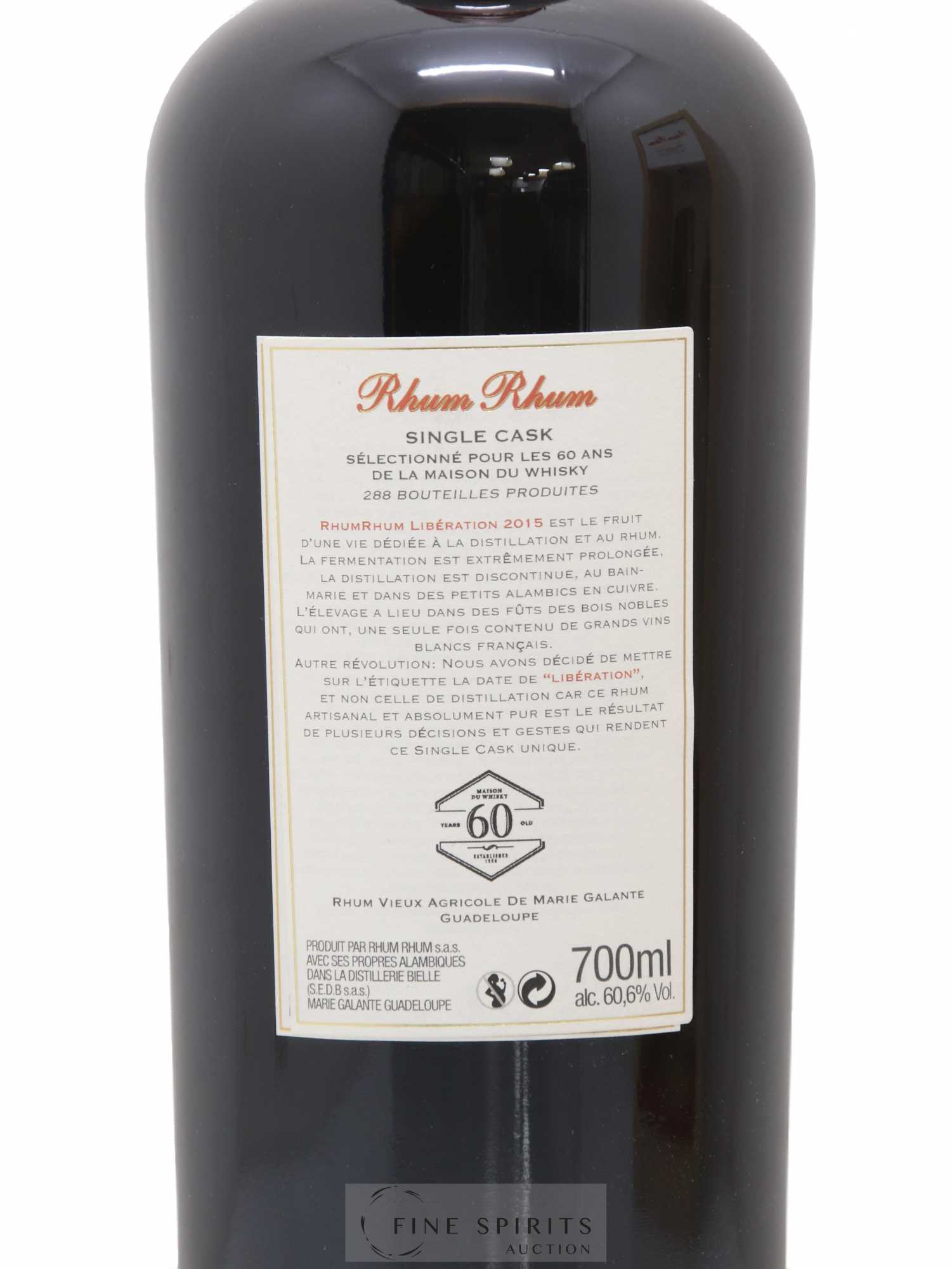 Rhum Rhum Of. PMG - Maitre Capovilla Libération 2015 Single Cask - One of 288 LMDW 60th Anniversary Version Intégrale - Lot de 1 bouteille - 3