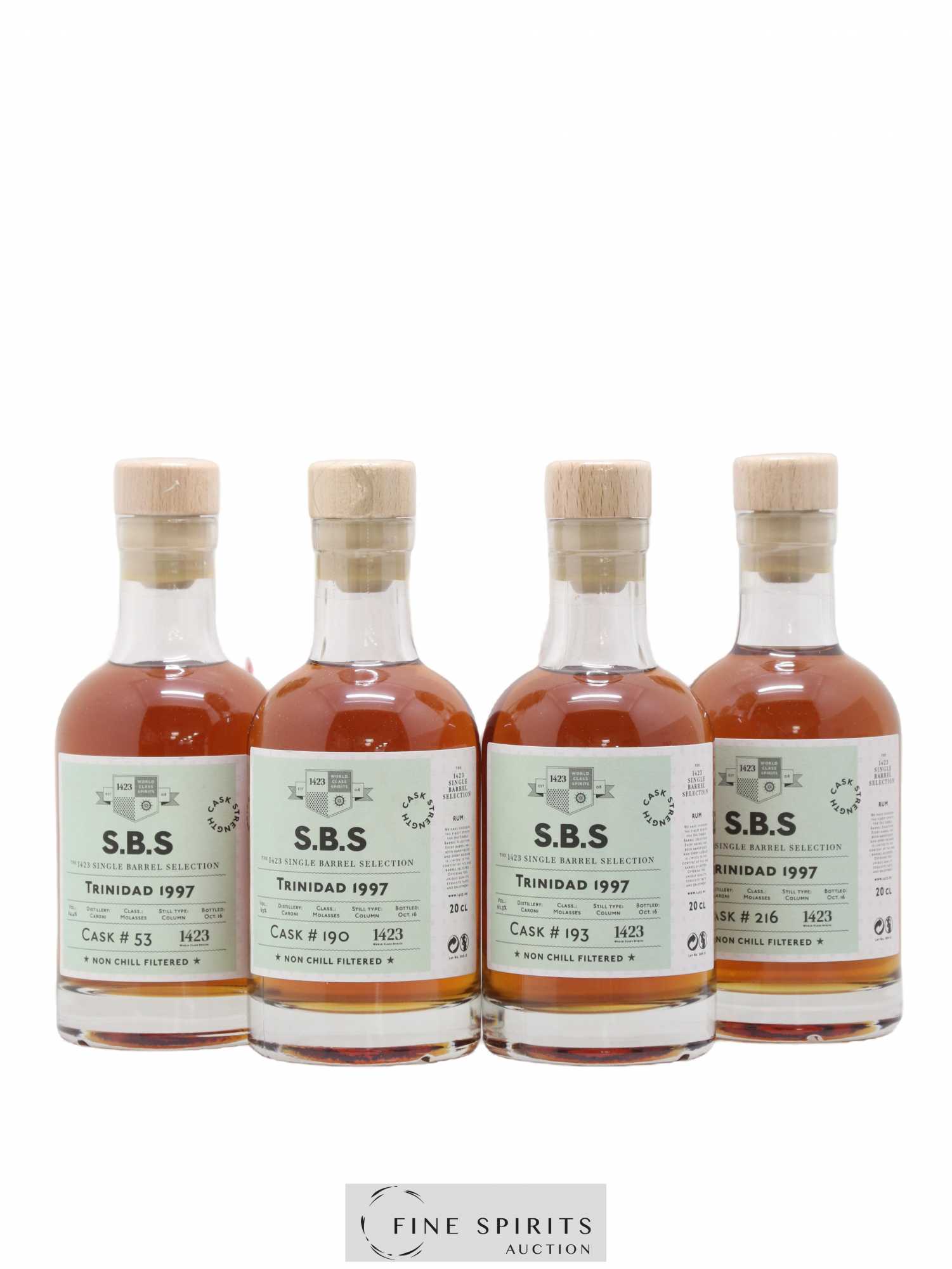 Caroni 1997 1423 Ltd. Single Barrel Selection Box Set 4 x 20cl Casks n°53-190-193-216 - bottled 2016 - Lot de 4 bouteilles - 1