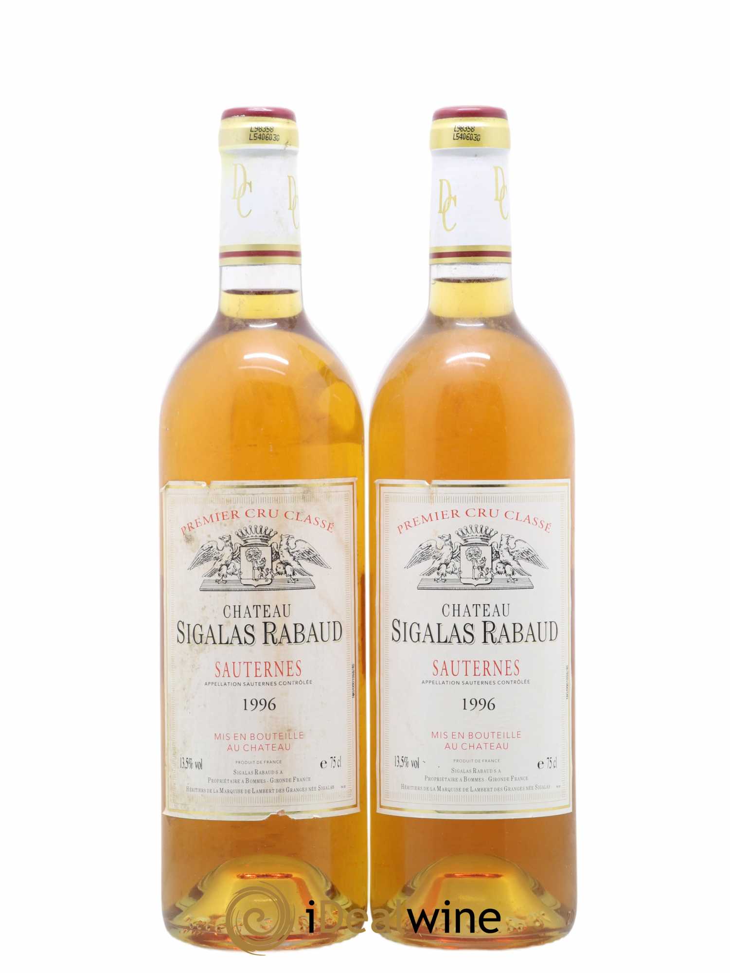 Château Sigalas Rabaud 1er Grand Cru Classé 1996 - Lotto di 2 bottiglie - 0
