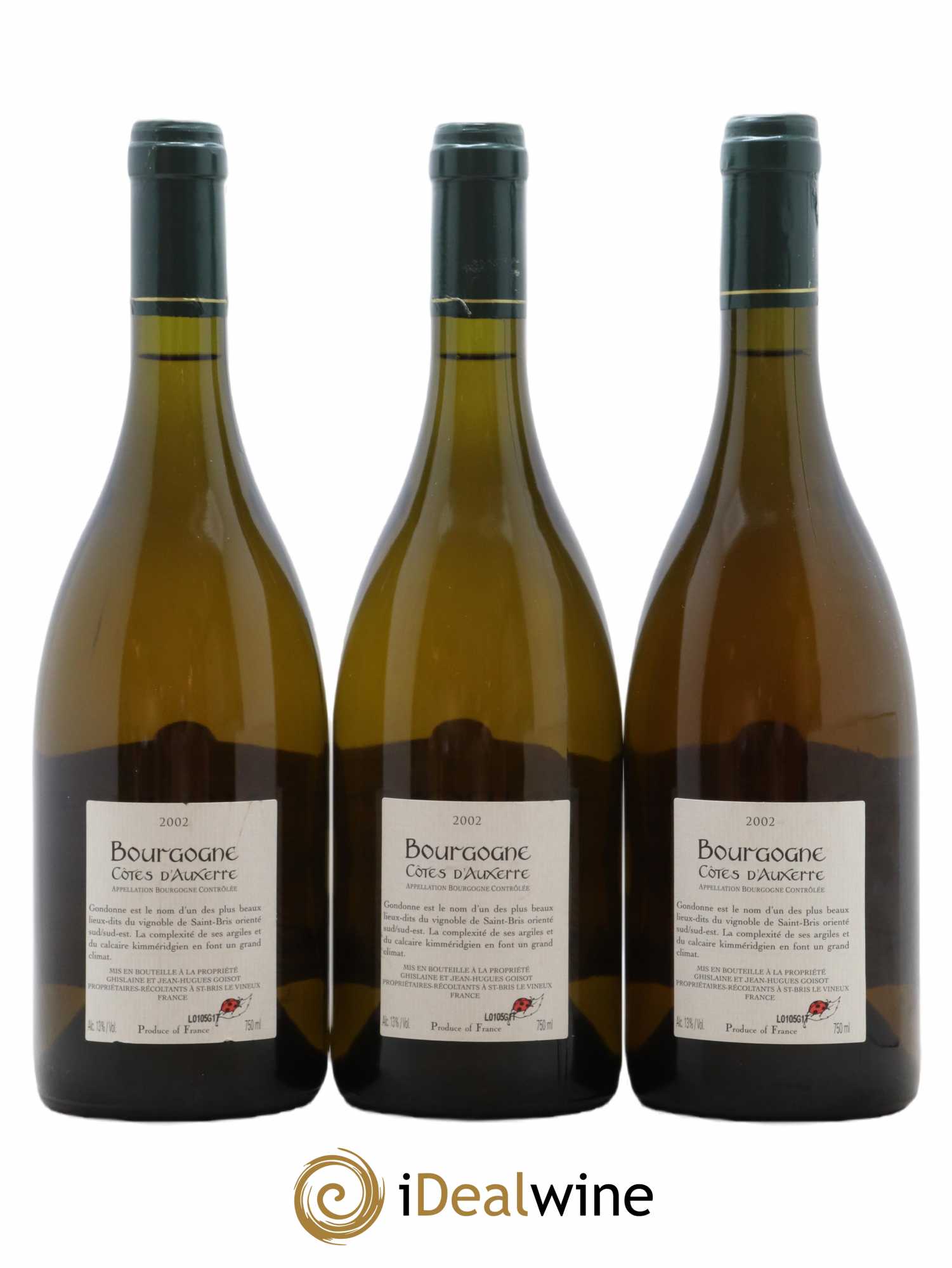 Bourgogne Côtes d'Auxerre Gondonne Goisot 2002 - Lot de 3 bouteilles - 1