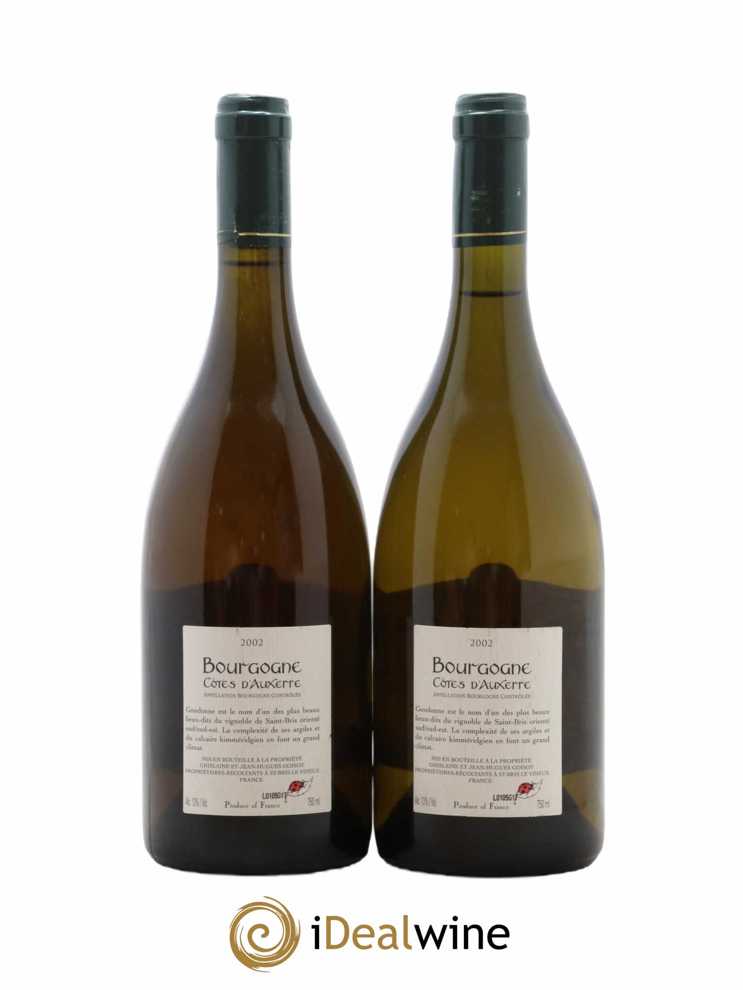 Bourgogne Côtes d'Auxerre Gondonne Goisot 2002 - Lot de 2 bouteilles - 1