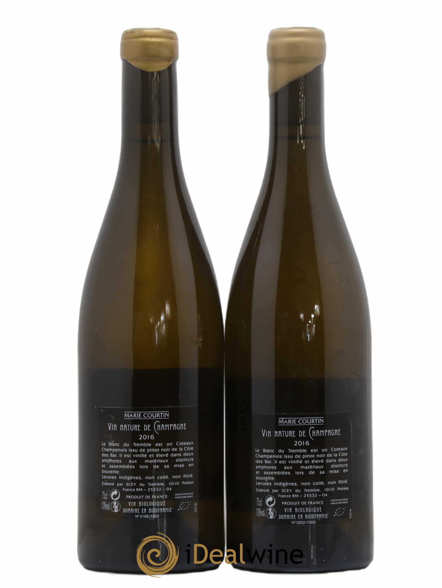 Coteaux Champenois Côte des Bar Le blanc du tremble Marie Courtin 2016 - Lot of 2 bottles - 1