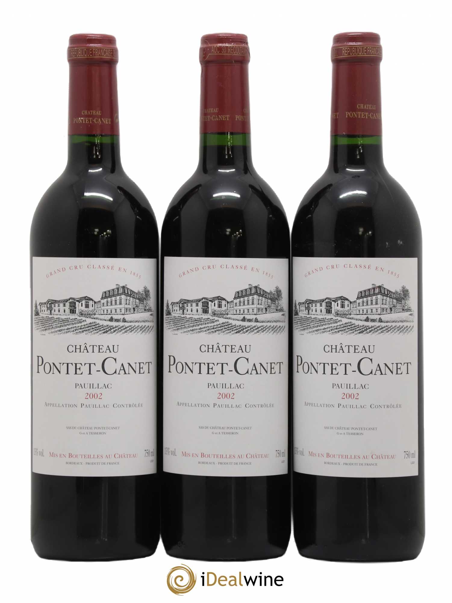 Château Pontet Canet 5ème Grand Cru Classé 2002 - Lot de 3 bouteilles - 0