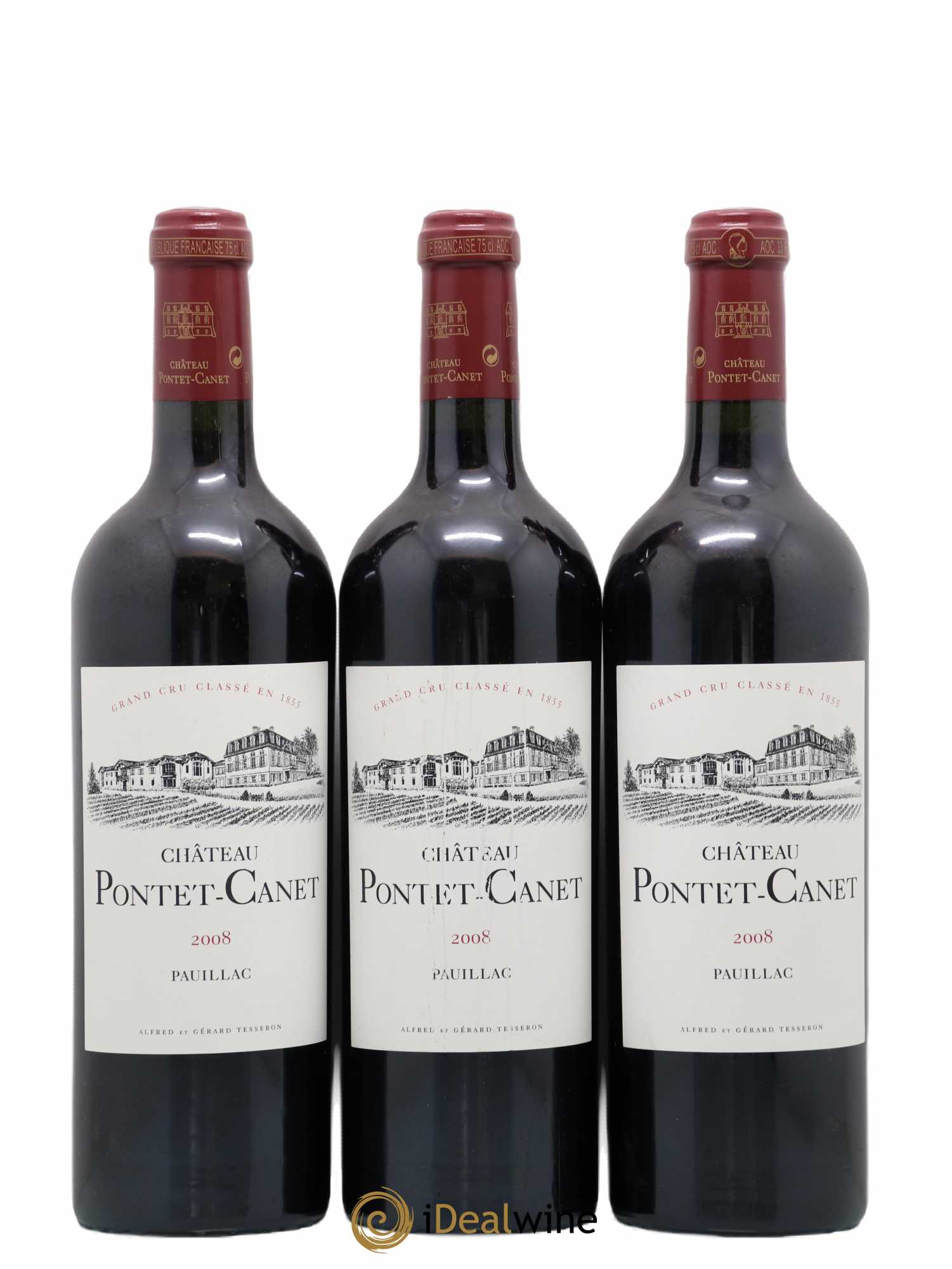 Château Pontet Canet 5ème Grand Cru Classé 2008 - Lot de 3 bouteilles - 0