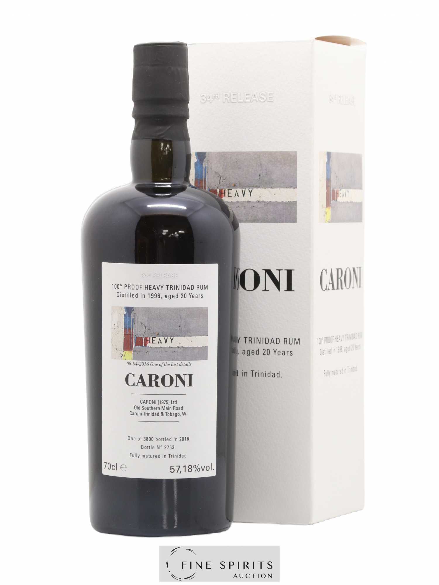Caroni 20 years 1996 Velier The Heavy Wall 100° Proof 34th Release - One of 3800 - bottled 2016 Special Release - Lot de 1 bouteille - 0
