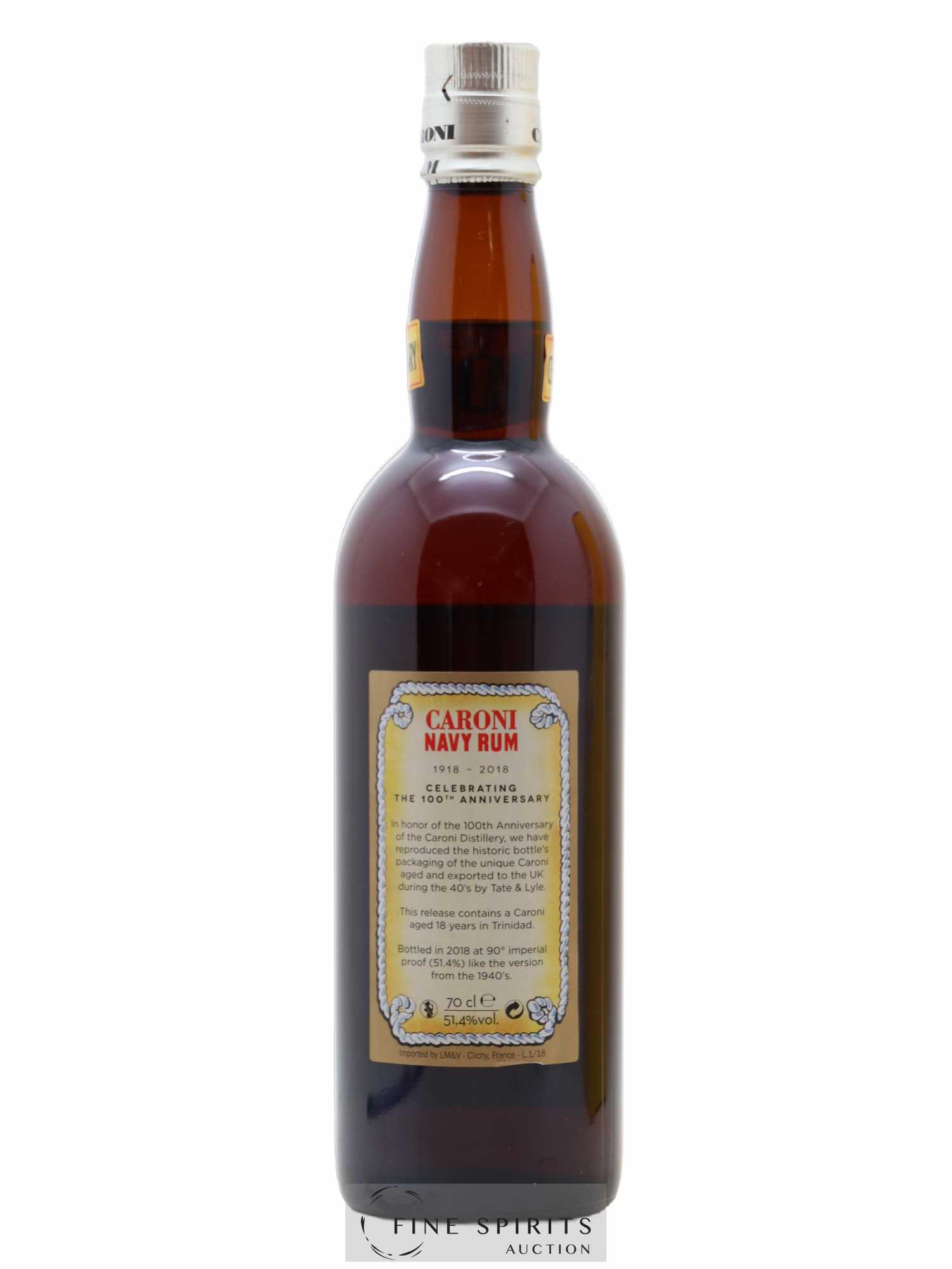 Caroni 18 years Velier Navy Rum 90° Proof - bottled 2018 Celebrating the 100th Anniversary Extra Strong - Lot of 1 bottle - 2