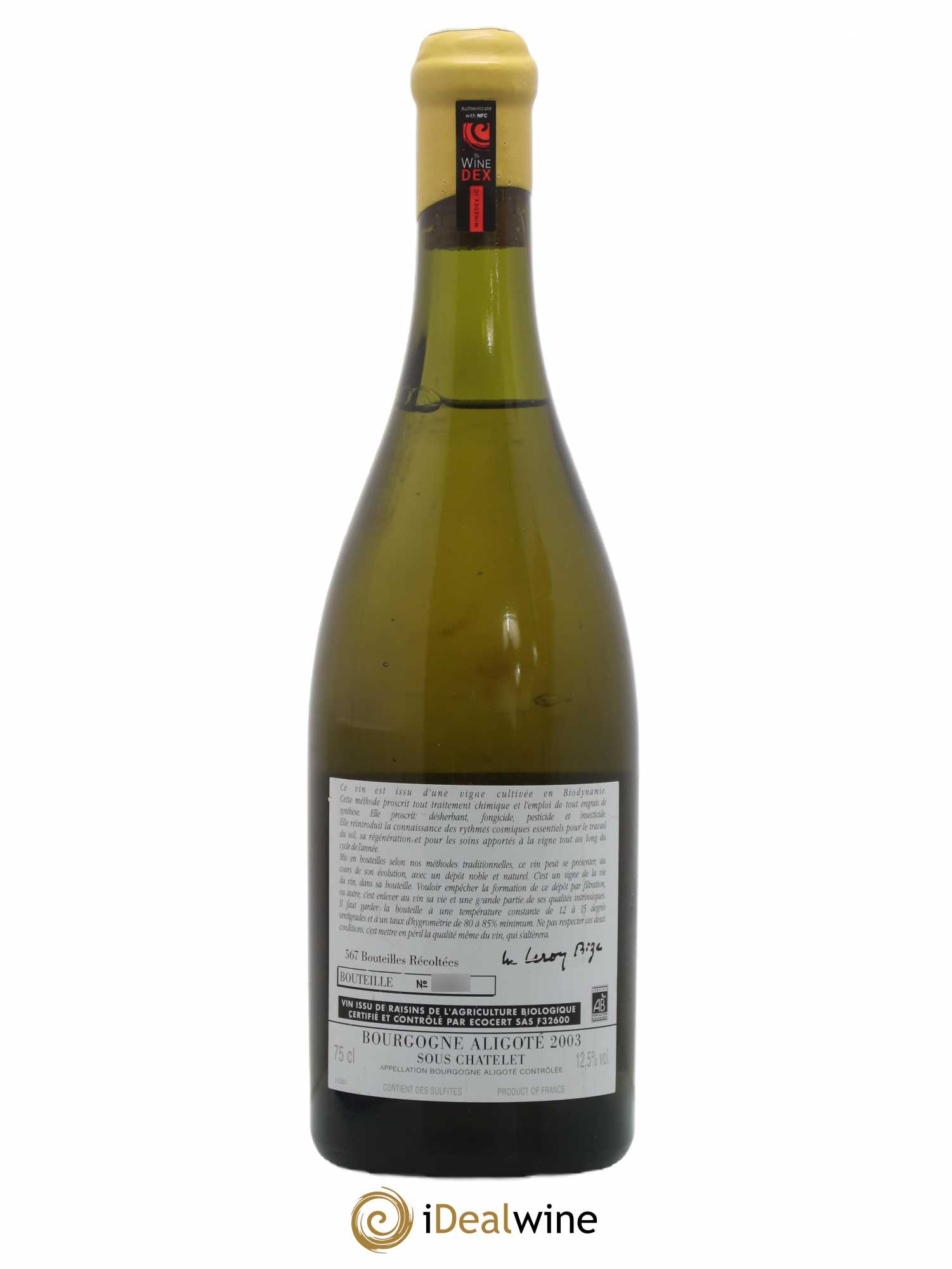 Bourgogne Aligoté Sous Chatelet d'Auvenay (Domaine) 2003 - Lot de 1 bouteille - 1