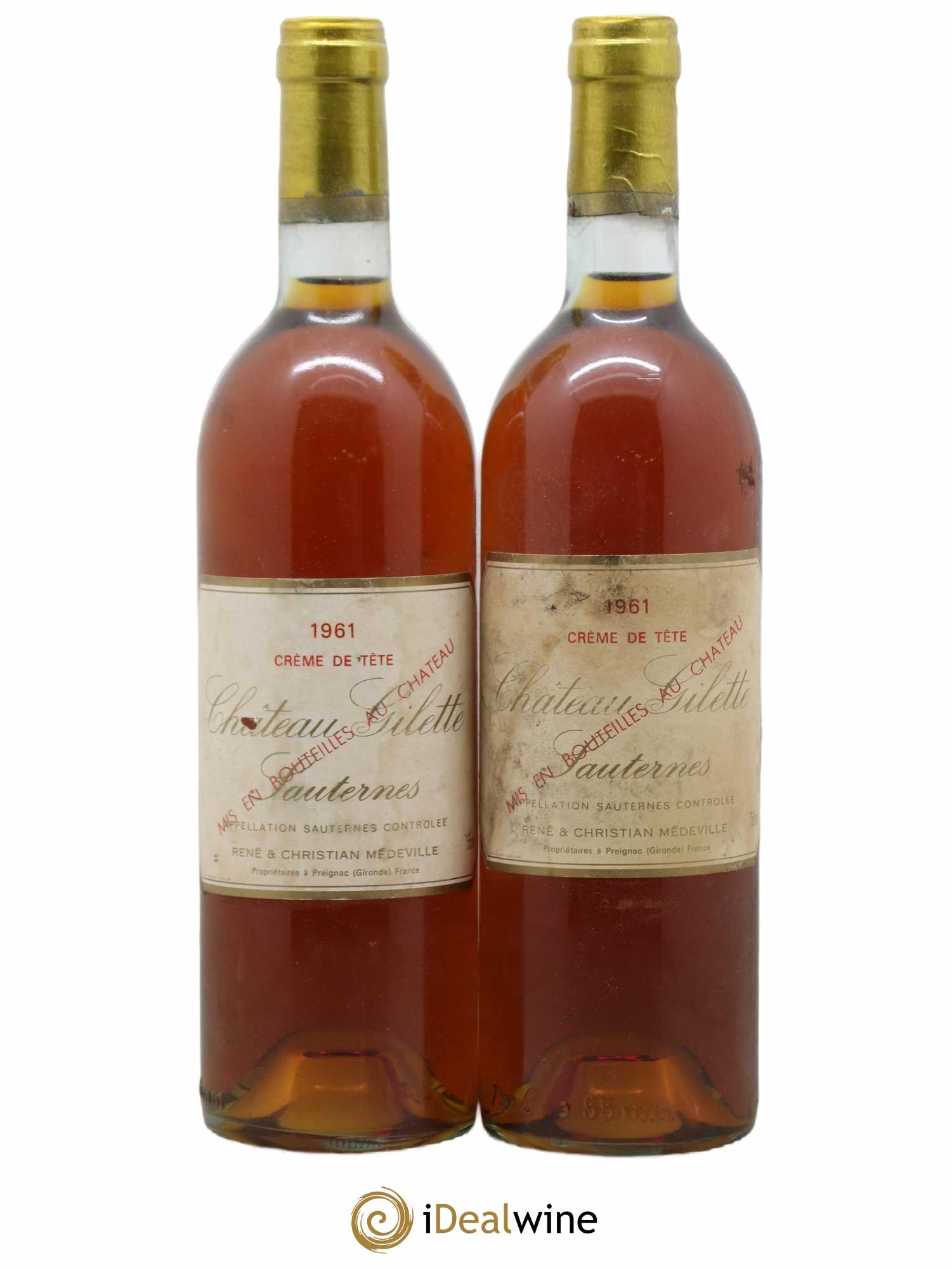 Château Gilette - Crème de Tête 1961 - Lotto di 2 bottiglie - 0