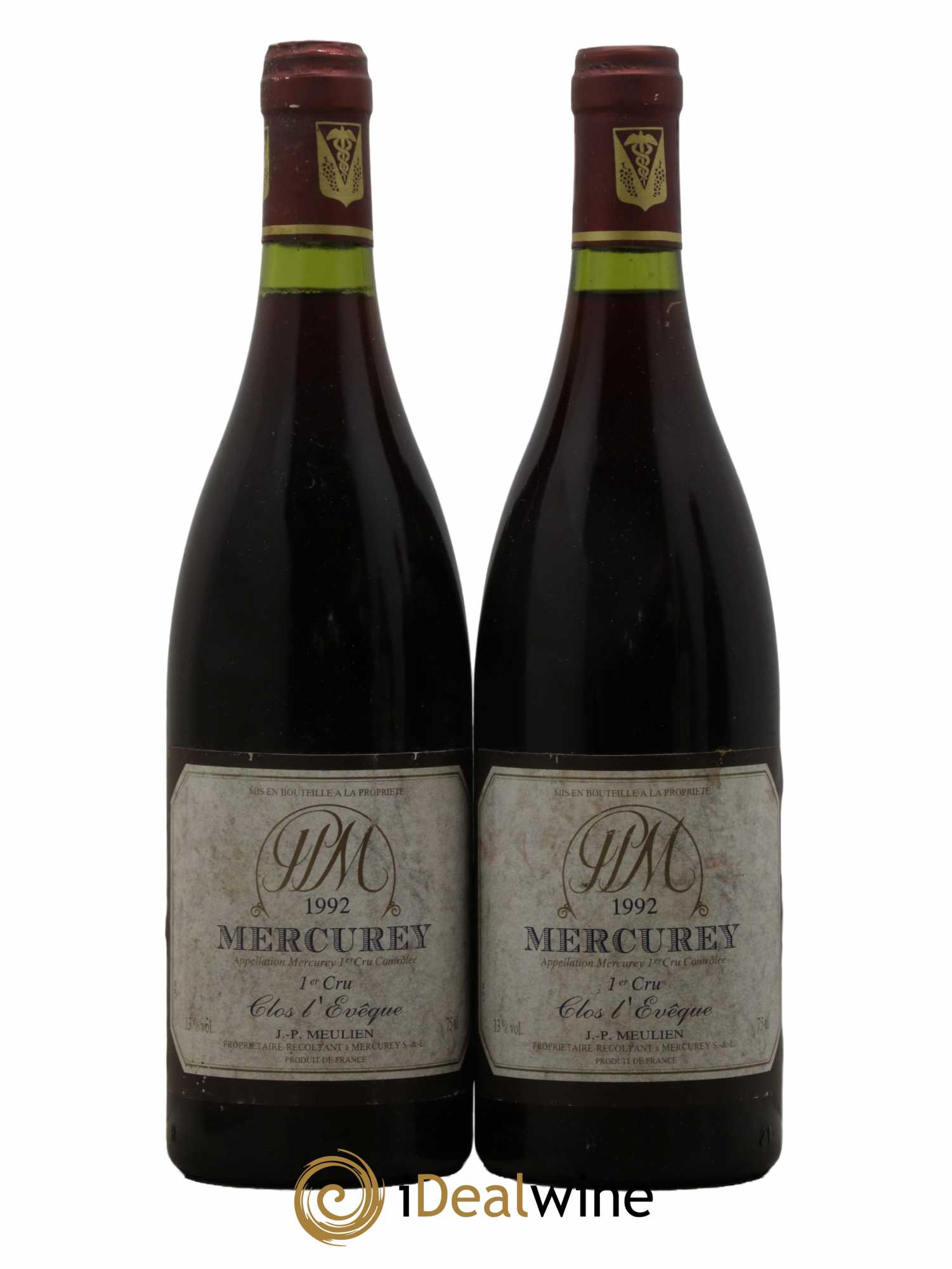 Mercurey 1er Cru Clos L'Evêque Domaine Jean Pierre Meulien 1992 - Lot de 2 bouteilles - 0