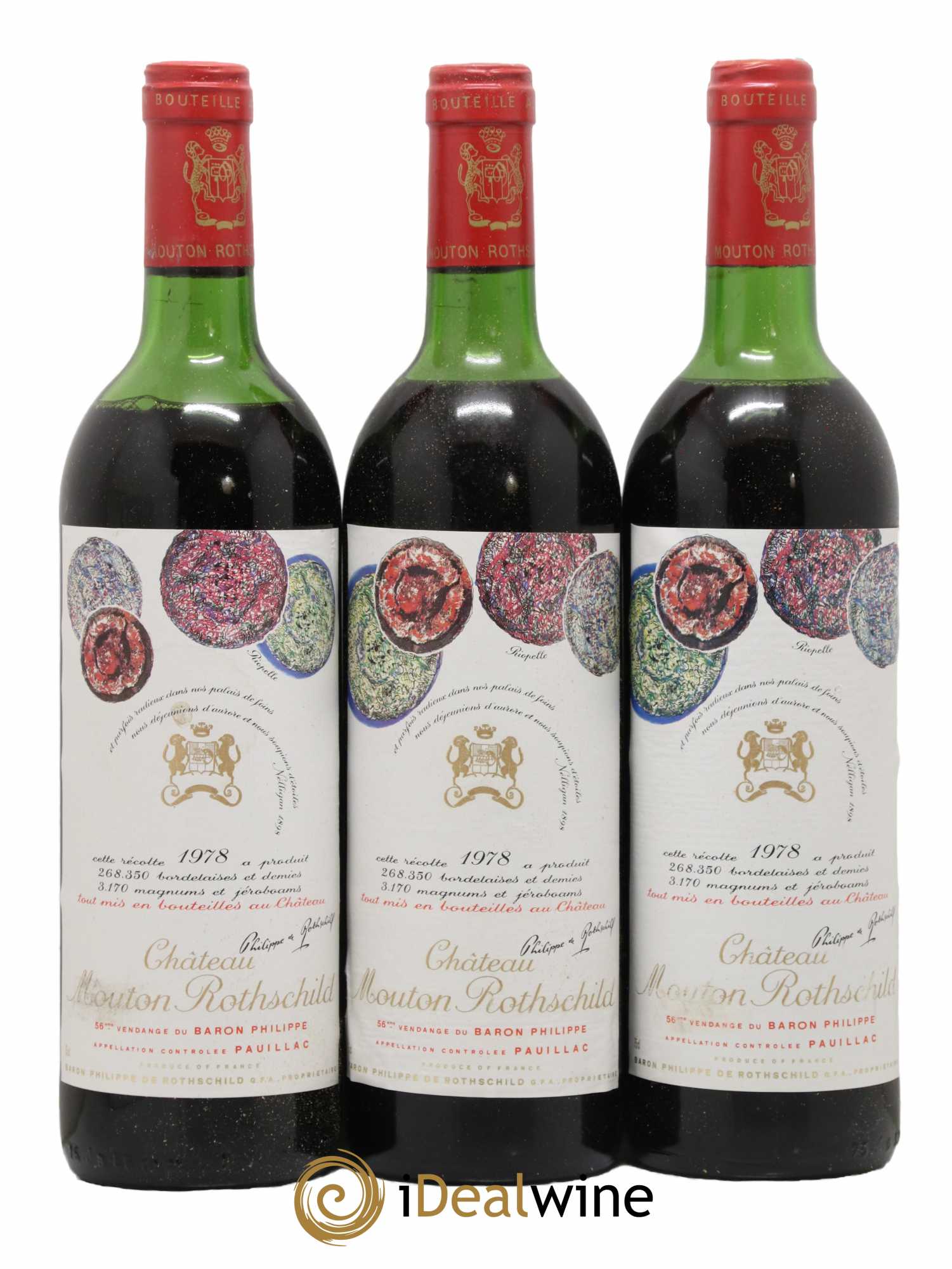 Château Mouton Rothschild 1er Grand Cru Classé 1978 - Lot de 3 bouteilles - 0