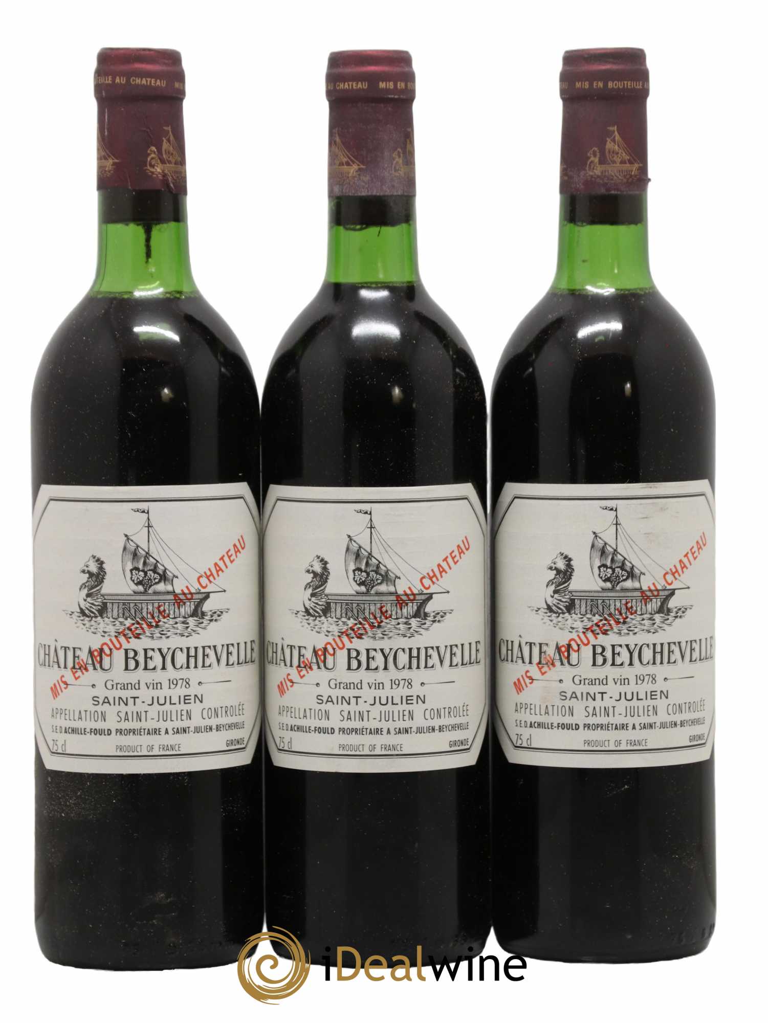 Château Beychevelle 4ème Grand Cru Classé 1978 - Lot de 3 bouteilles - 0