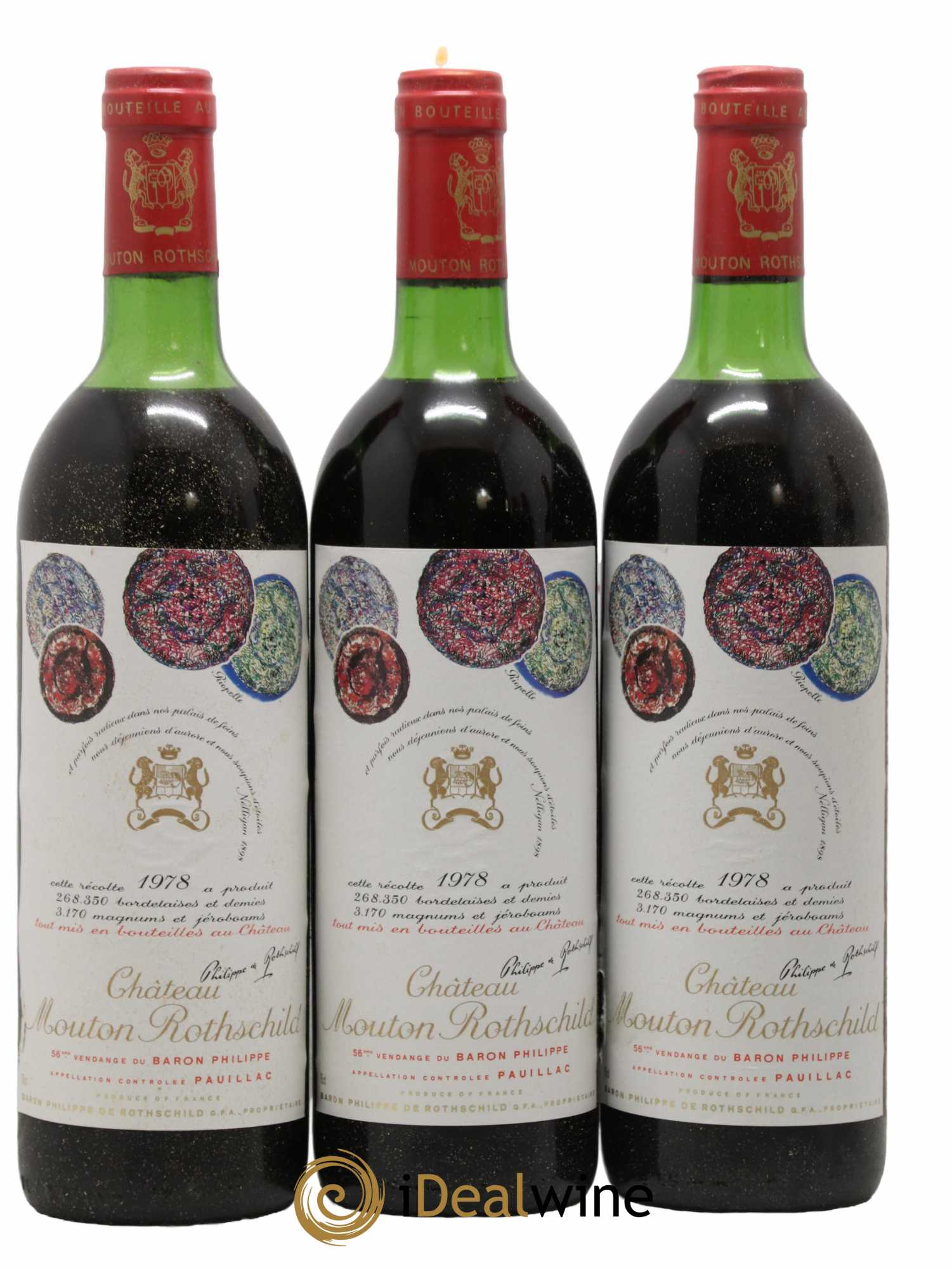 Château Mouton Rothschild 1er Grand Cru Classé 1978 - Lot de 3 bouteilles - 0